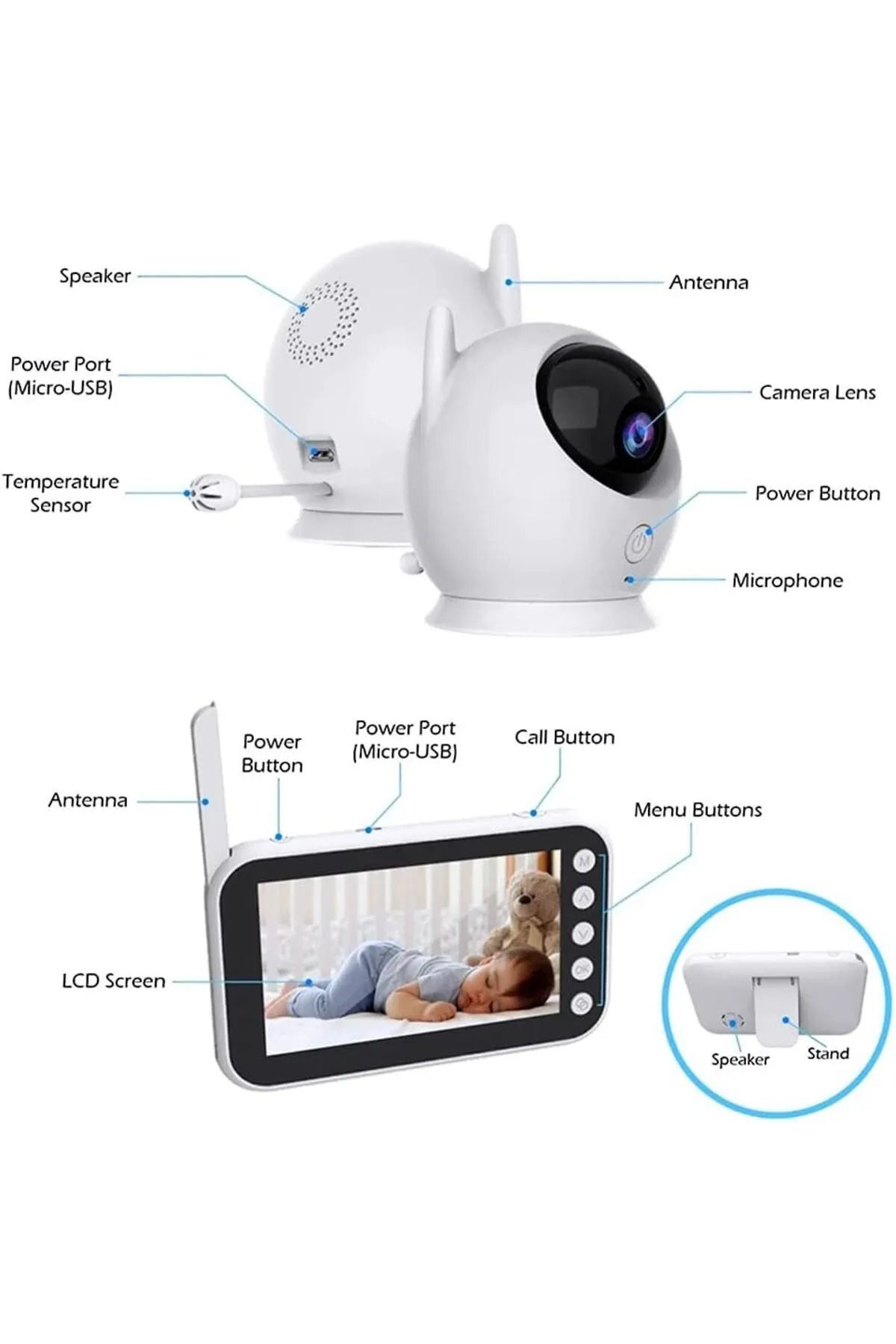 Yellowtech Bebek Kamerası 4.3" Lcd | Iki Yönlü Ses | Oda Sıcaklık Takibi | Hd Gece Görüşü | Alarm & Hatırlatma fotoğrafı 6 (önizleme)