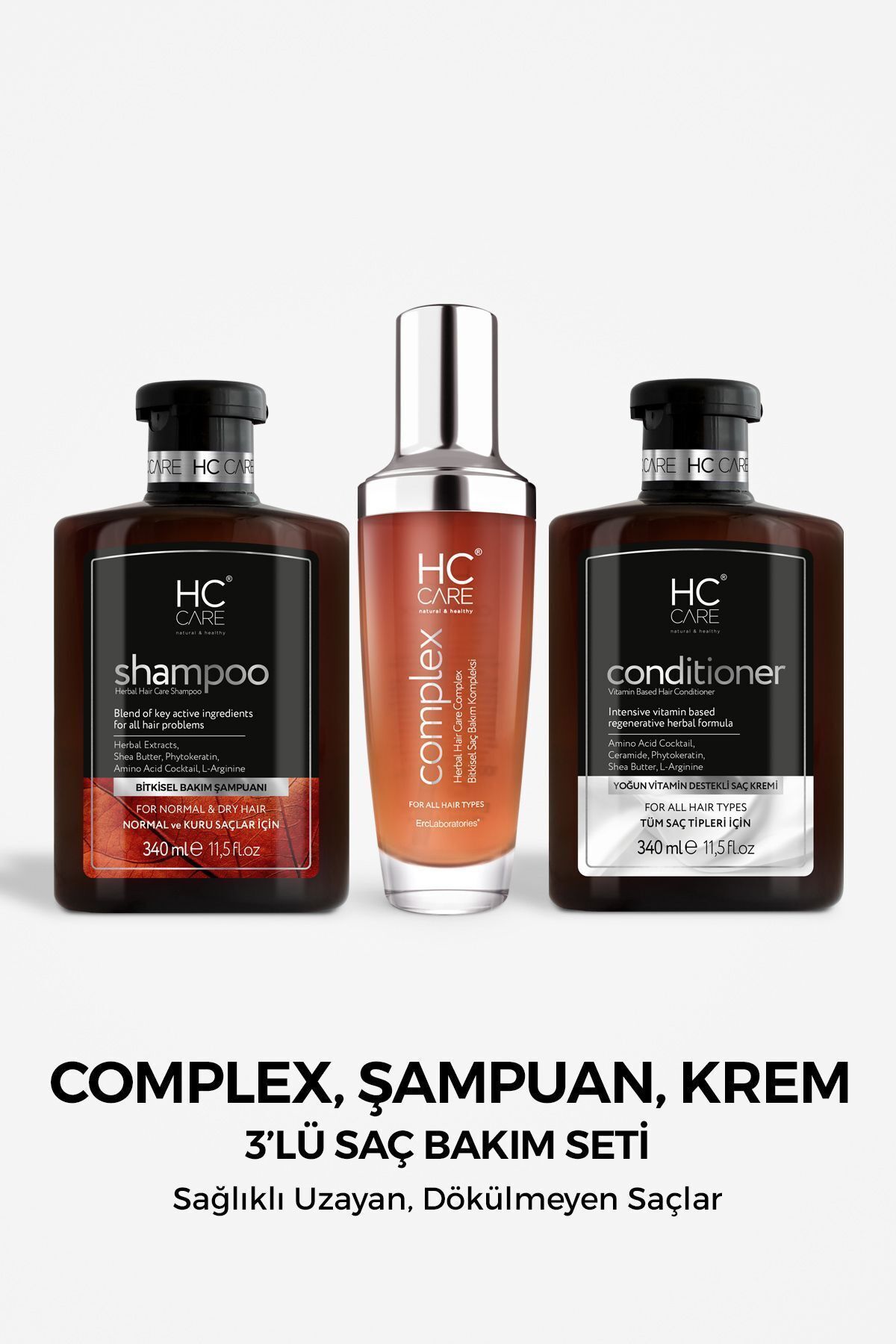 Complex, Şampuan, Saç Kremi, 3'lü Bitkisel Saç Bakım Seti