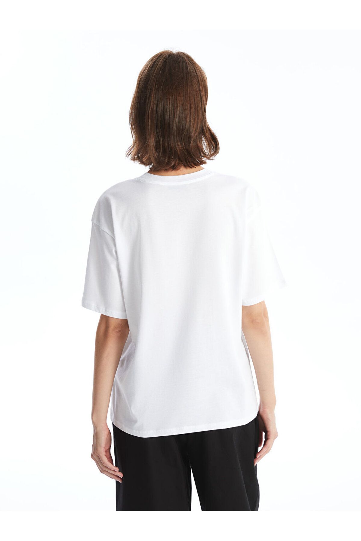 LC Waikiki-Tricou supradimensionat pentru damă - decolteu, imprimat, mânecă scurtă 4