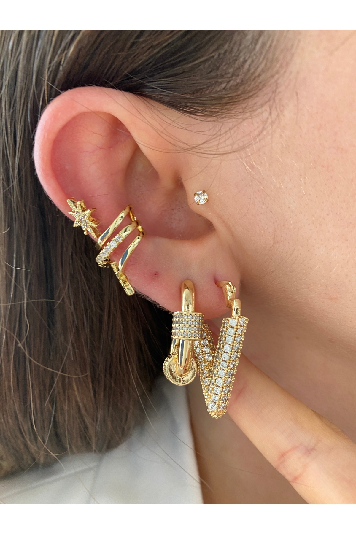 Kutup Yıldızı Pirinç Üzeri Kaplama Kaplama Kadın Earcuff Kıkırdak Küpe 4