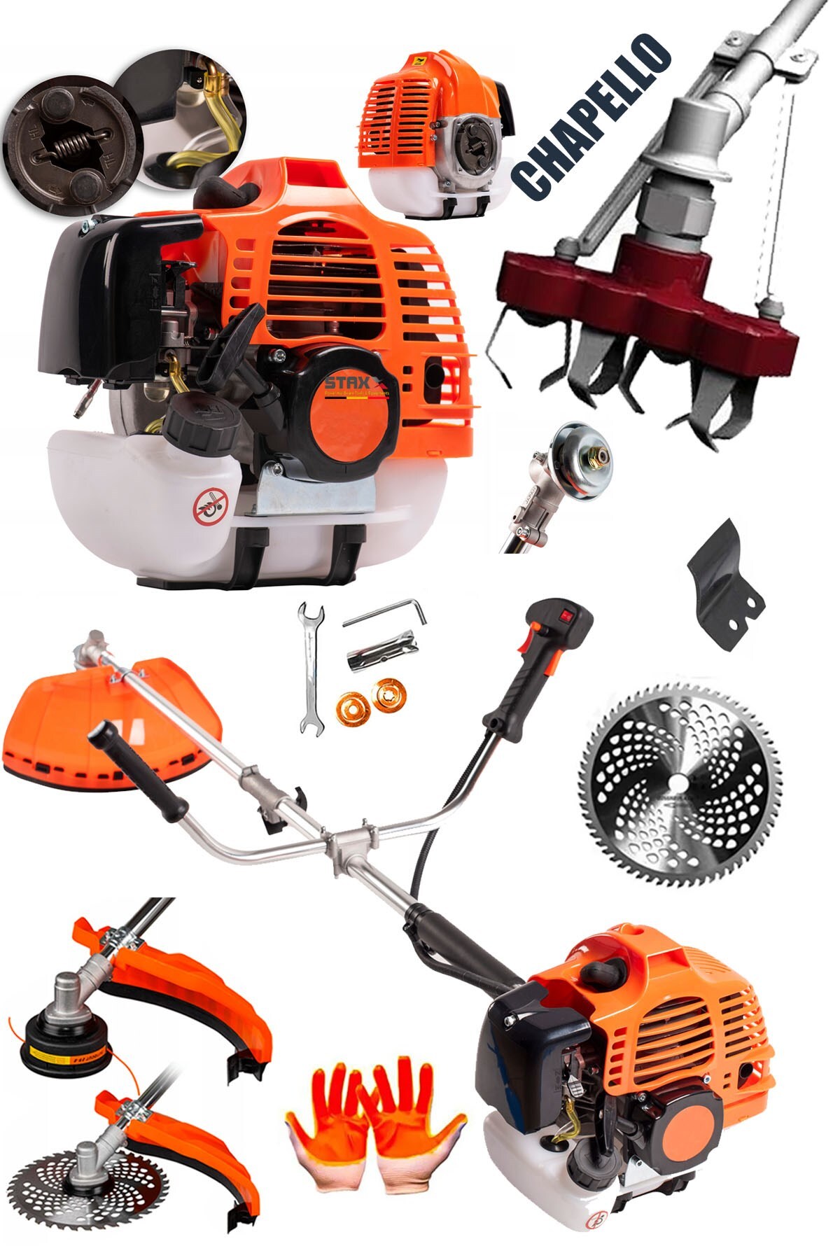 STILMAX 4x4 Metal Şanzıman 20HPX Yan Tipi Benzinli Motorlu Ot Çalı Tırpanı + Chapello Eşeleme Başlık