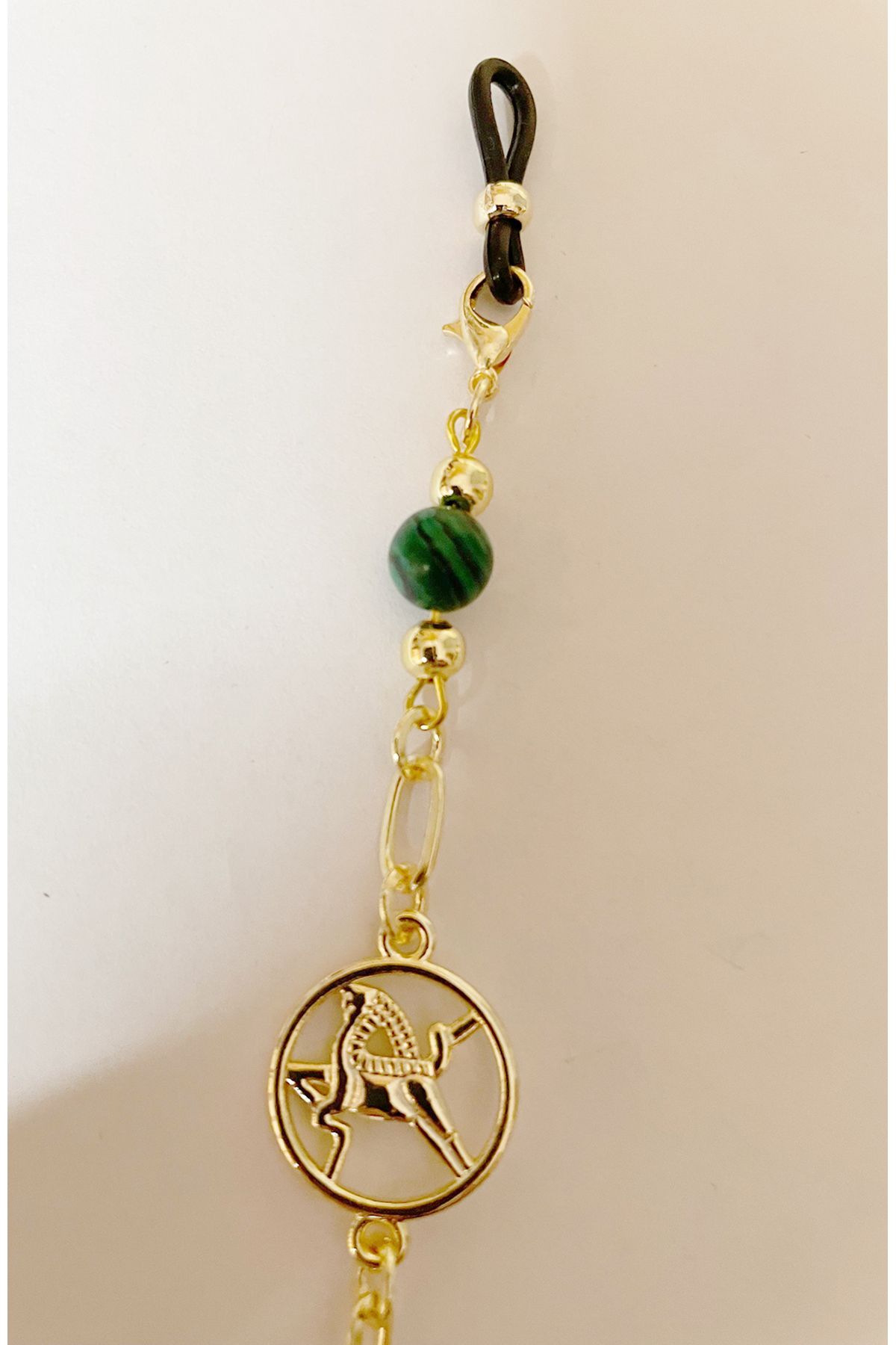 THİNBLACK-Gold Coated Chain and Malahit Natural Stone Glasses - Capricorn 2