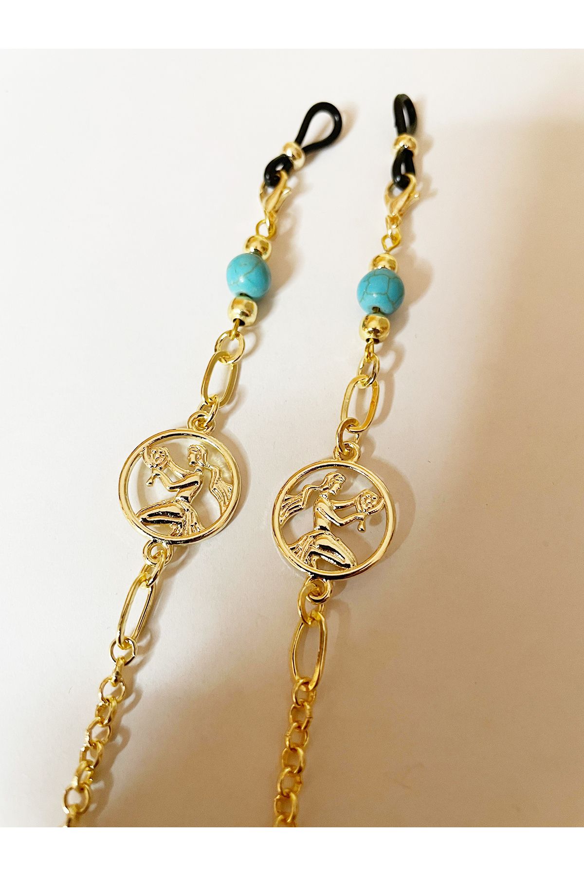 THİNBLACK-Gold Coated Chain Turquoise Natural Stone Glasses - Virgo Design 3