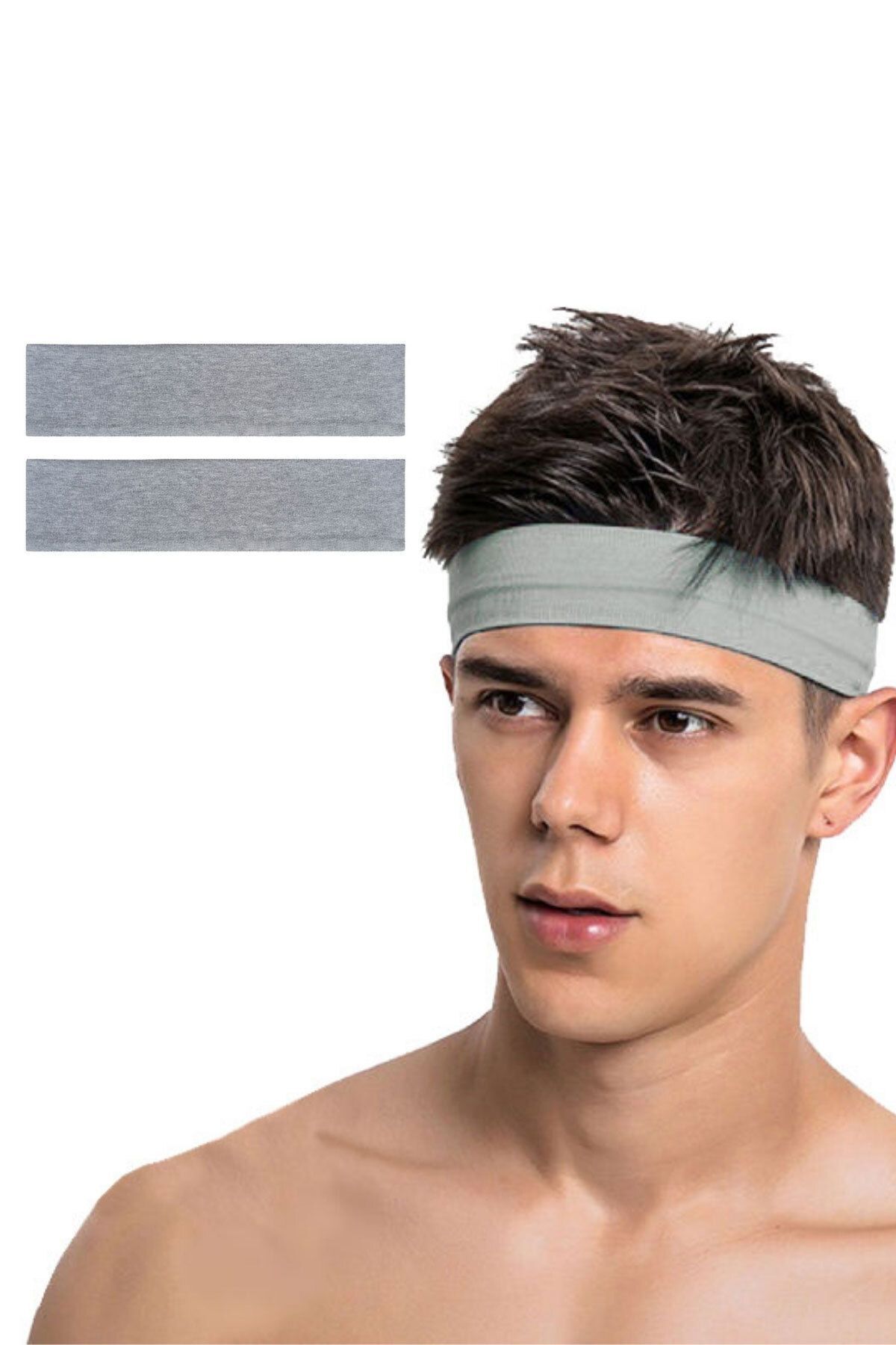 Salvia Dione 2li Erkek Spor Saç Bandı Sporcu Kafabandı Headband Ter Bantı Tenis Fitness Saç Bantları Seti 2 Gri