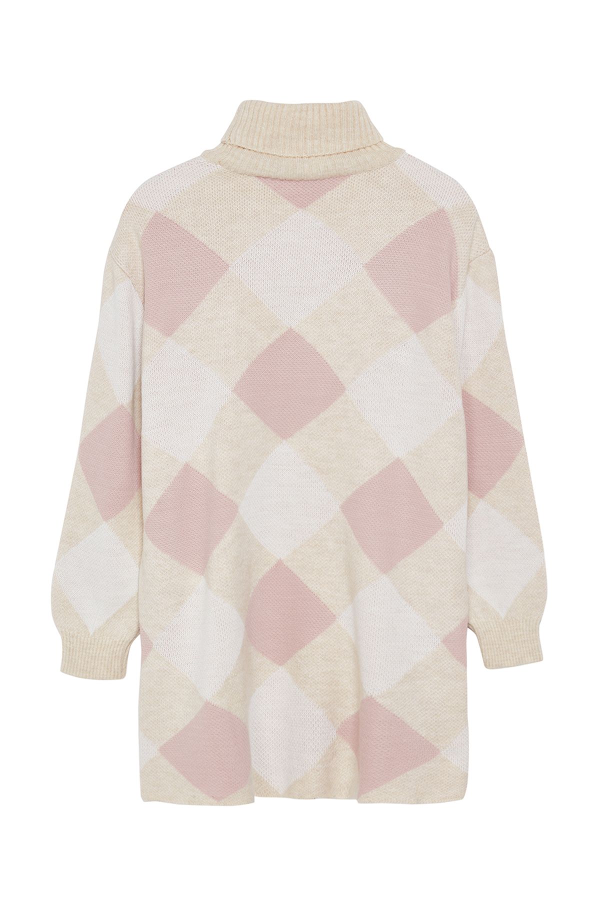 Trendyol Modest-Puderfarbener Strickpullover mit Karomuster/Farbblock TCTAW25AK00013 7