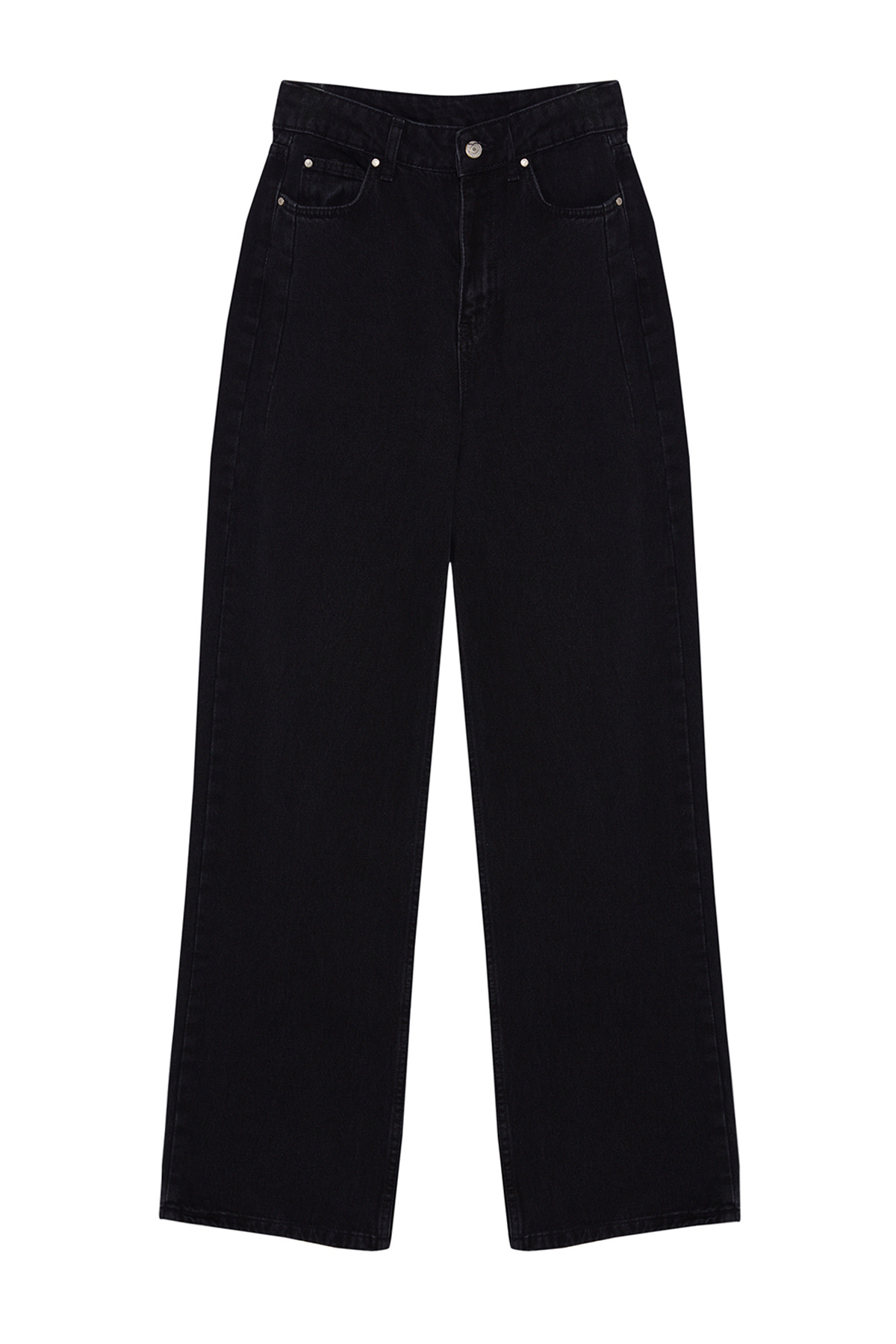 Trendyolmilla  Siyah Pens Detaylı Yüksek Bel Wide Leg Jeans TWOAW23JE00345 - Görsel 8