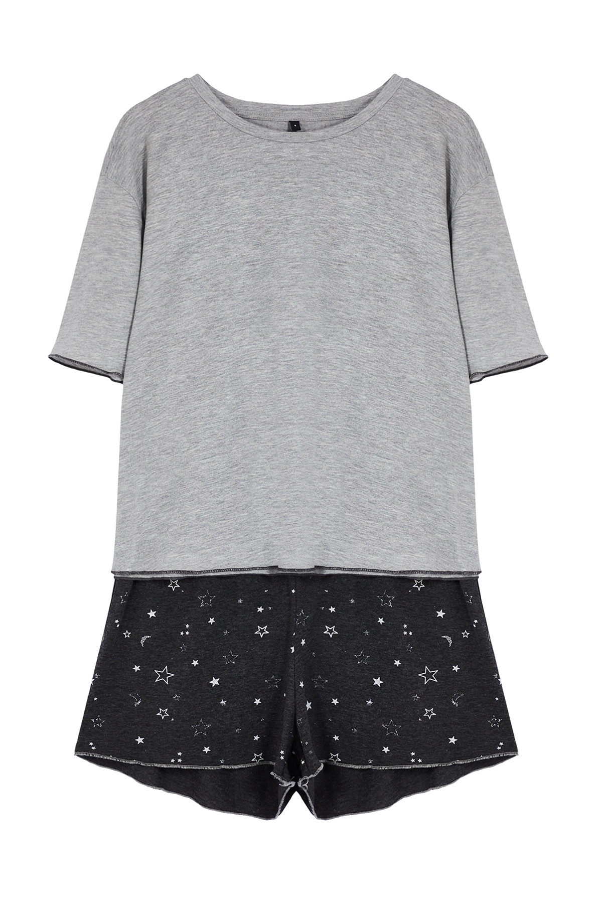 Trendyolmilla  Gri Melanj Galaksi Desenli Baby Overlok Detaylı Şortlu Örme Pijama Takımı THMSS24PT00203 - Görsel 6