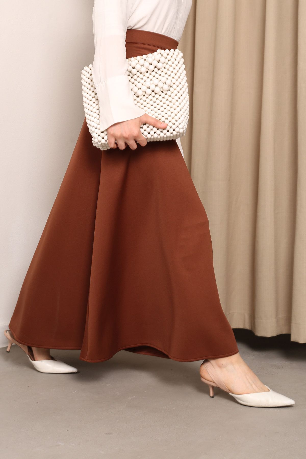 İmajButik-تنورة سكوبا باللون البني 5