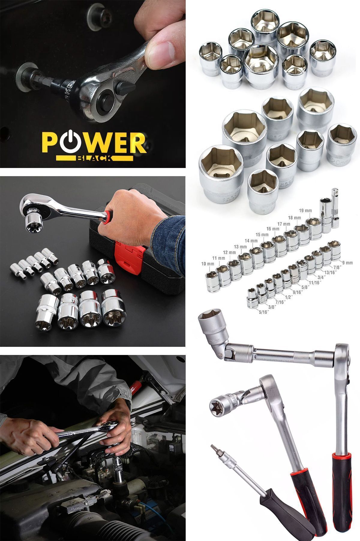 POWER BLACK-132 Pcs Professional Crv Steel - Shielded Steel Gearbox2Battery Powered Drill Glossy Socket Set Gift 3