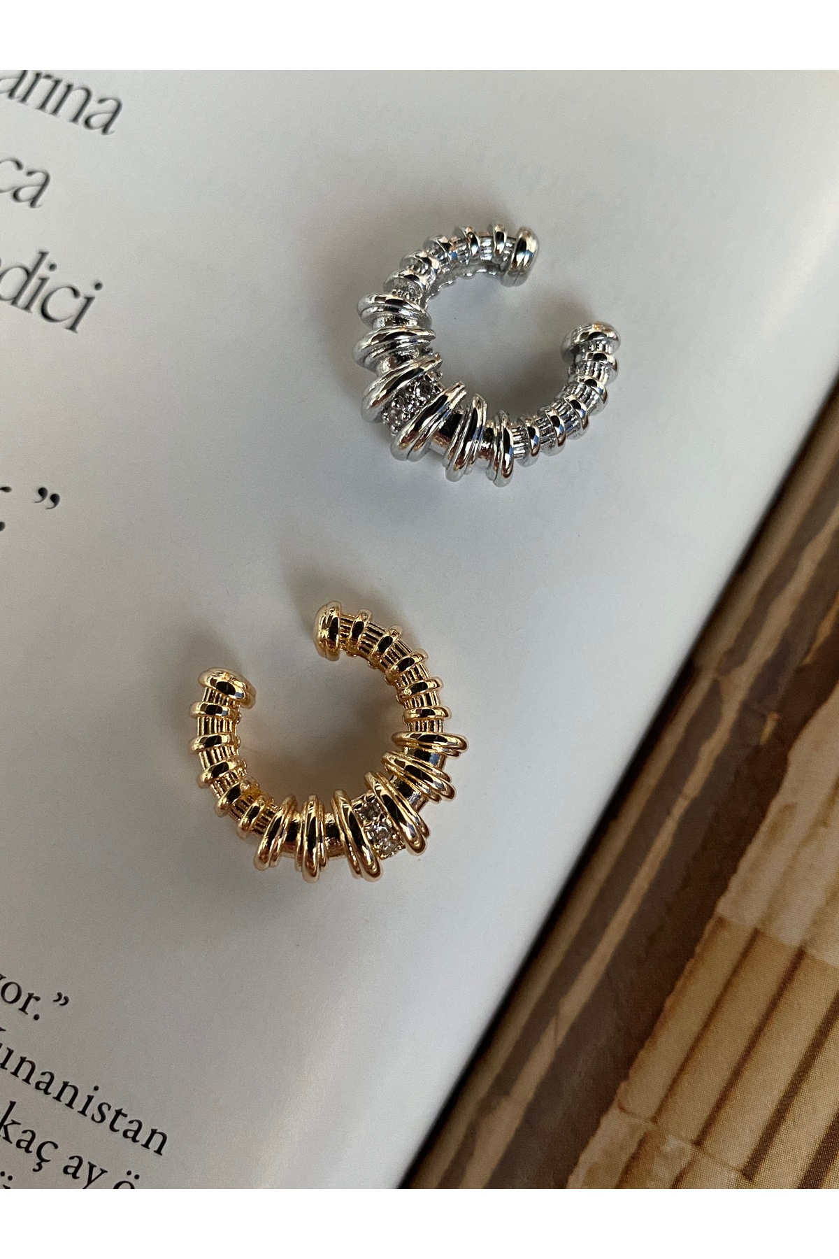 Boğumlu Taşlı Pirinç Üzeri Kaplama Kadın Kıkırdak Küpe ( Earcuff ) 3