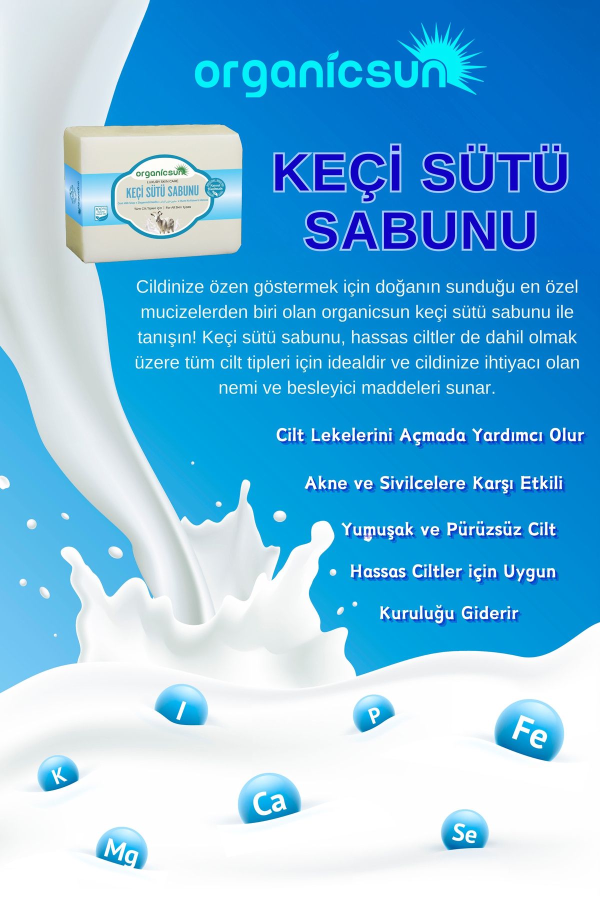 صابون طبیعی شیر بز 140 گرم مرطوب کننده و بازسازی کننده برای انواع پوست Organicsun