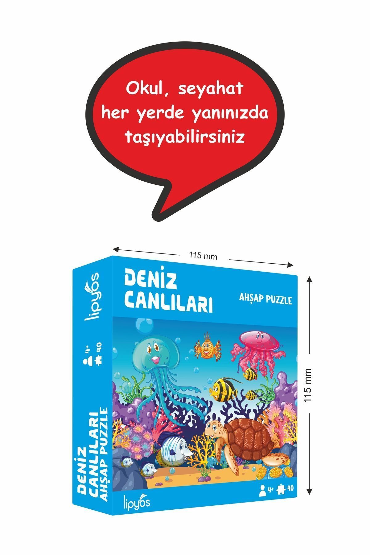 LİPYOS Deniz Canlıları, Kaplumboğa, Ahtapot 40 Parça Mini Ahşap Puzzle fotoğrafı 4 (önizleme)