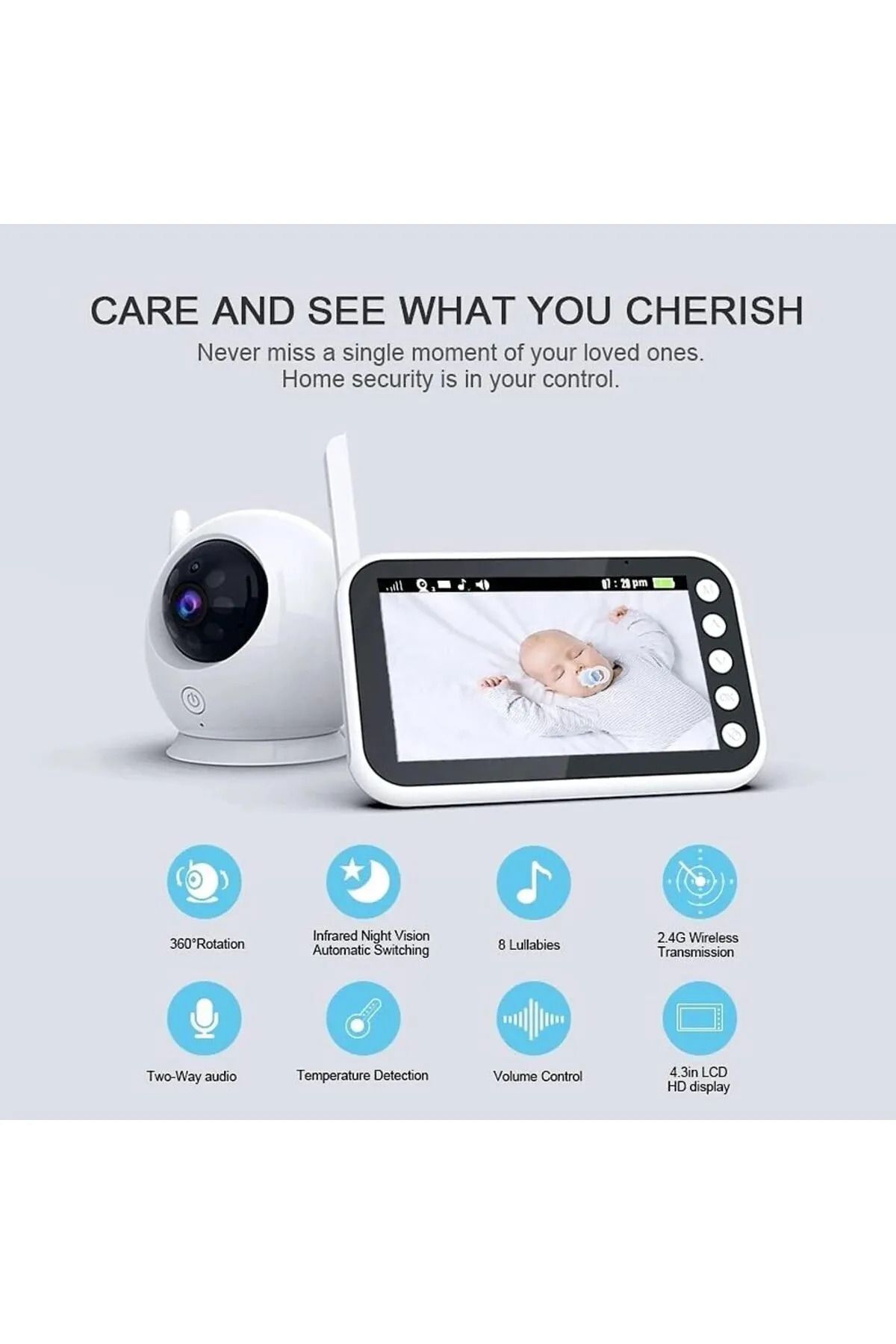 Yellowtech Bebek Kamerası 4.3" Lcd | Iki Yönlü Ses | Oda Sıcaklık Takibi | Hd Gece Görüşü | Alarm & Hatırlatma fotoğrafı 7 (önizleme)