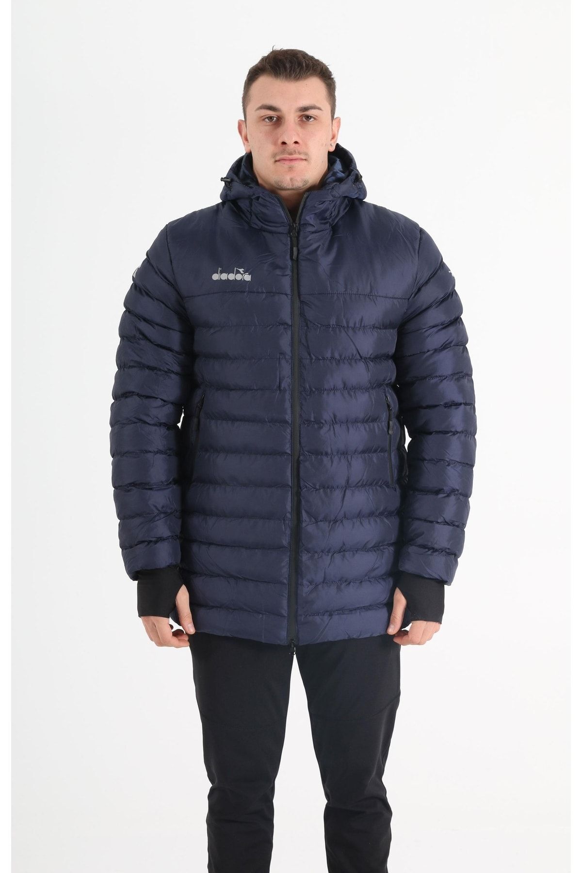 Motto Anorak Long Coat Navy Blue