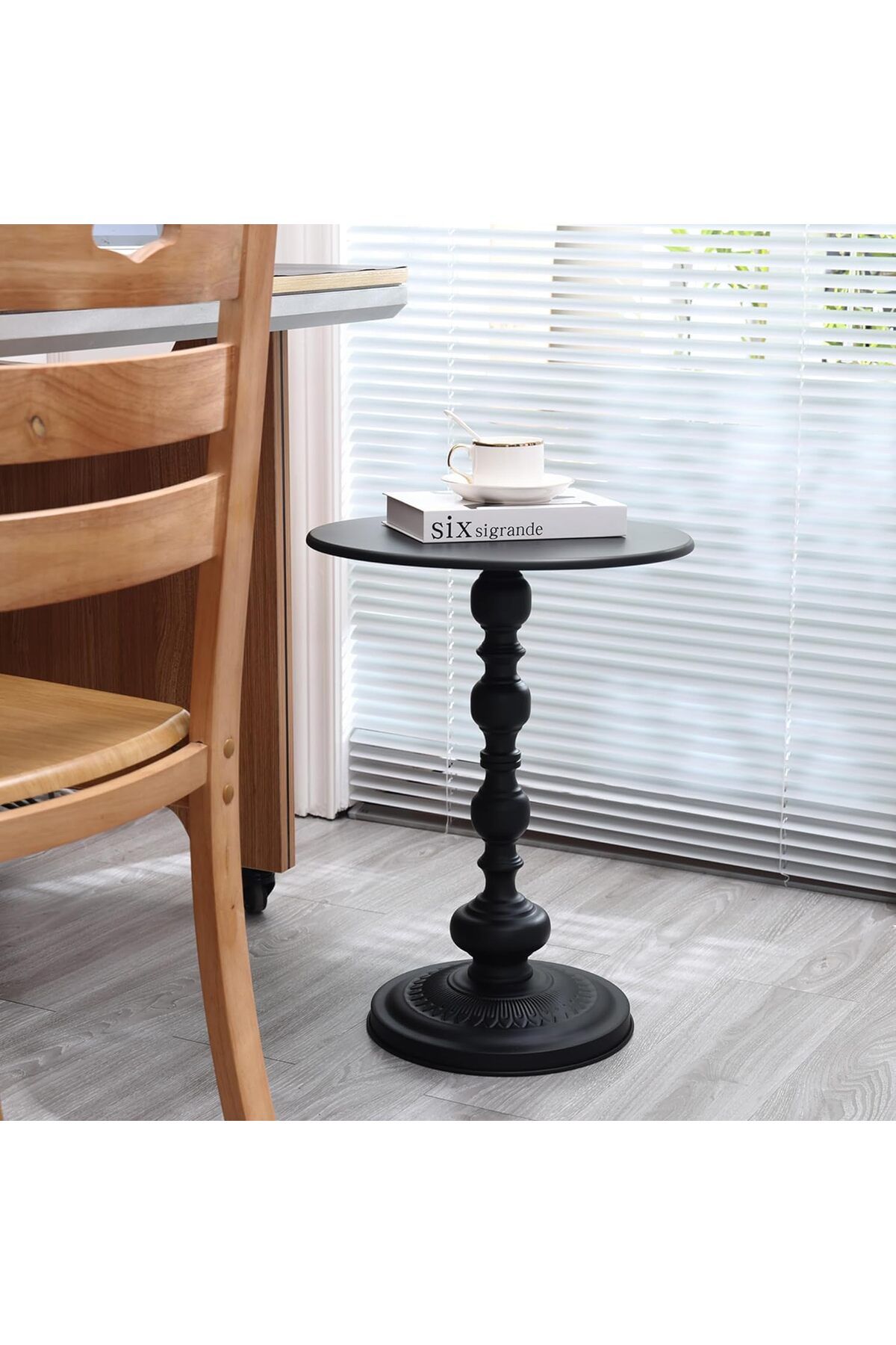 DubaiGallery-Metal End Table, Matte Black Round Side Table Nightstand for Bedside or Sofa, Accent Table 3