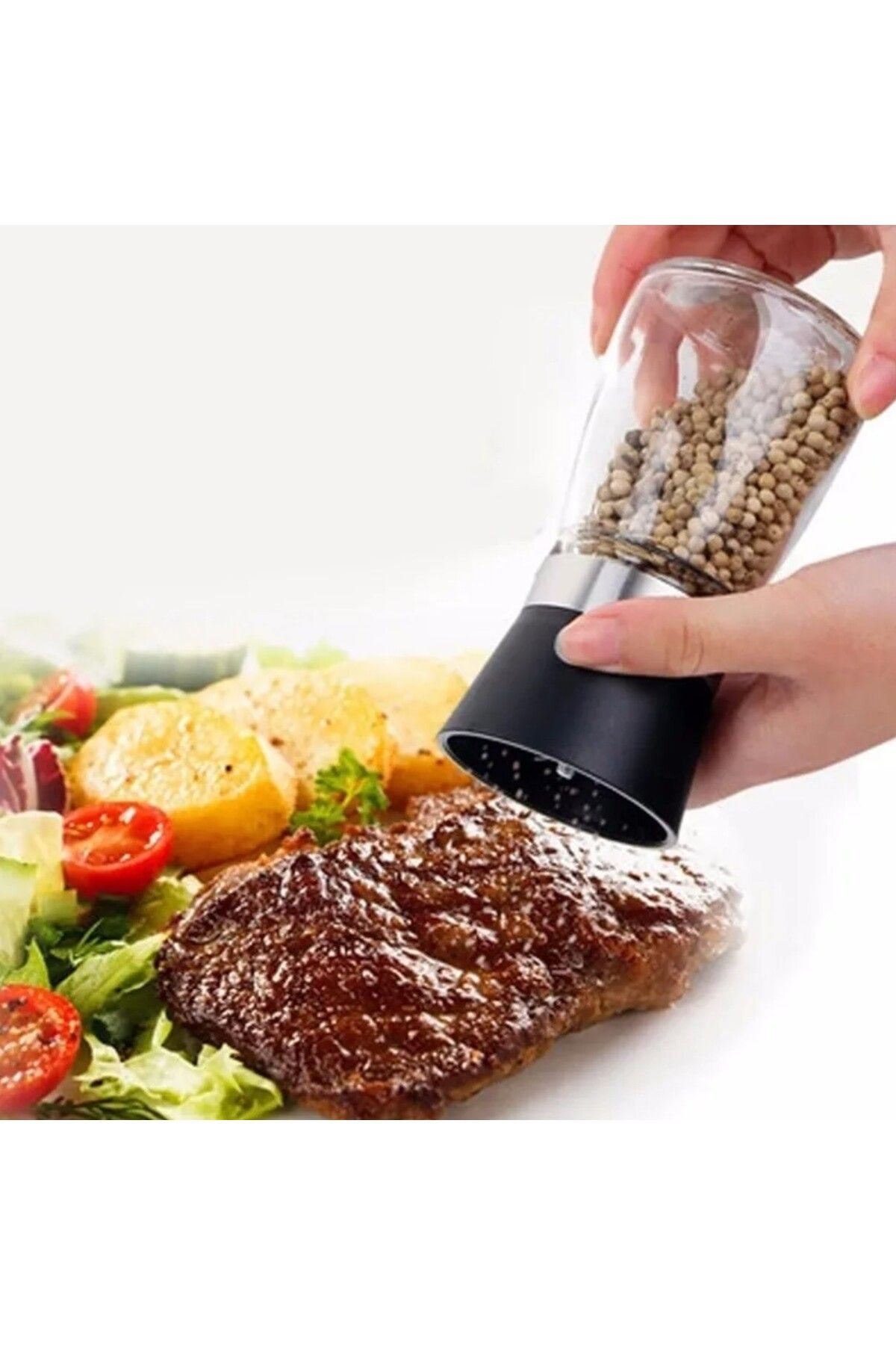 klt-Glass Ceramic Mill with Grinder Light Silver Hygienic Hopper Black Pepper Salt Grinder Special Design 1 Piece 8