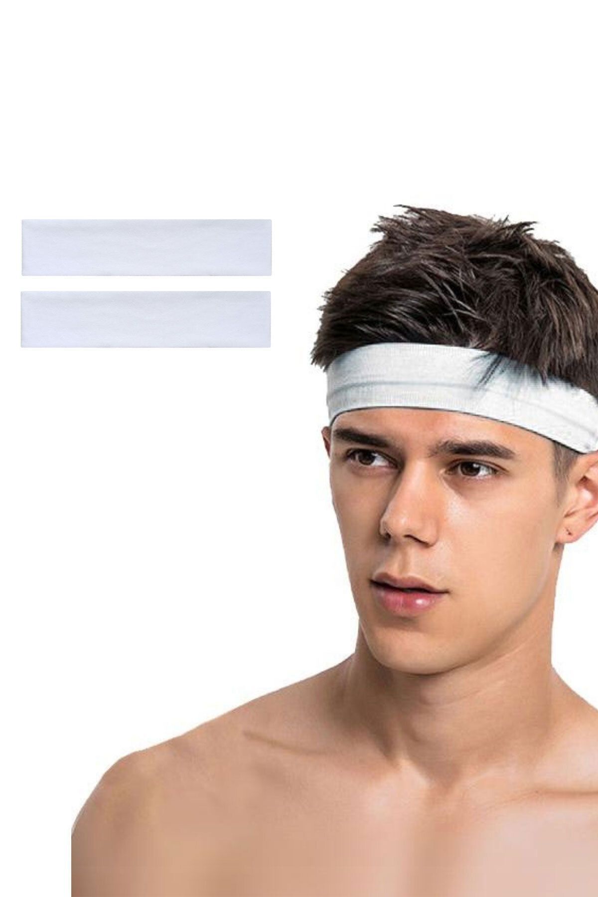 Salvia Dione 2li Erkek Spor Saç Bandı Sporcu Kafabandı Headband Ter Bantı Tenis Fitness Saç Bantları Seti 2 Beyaz