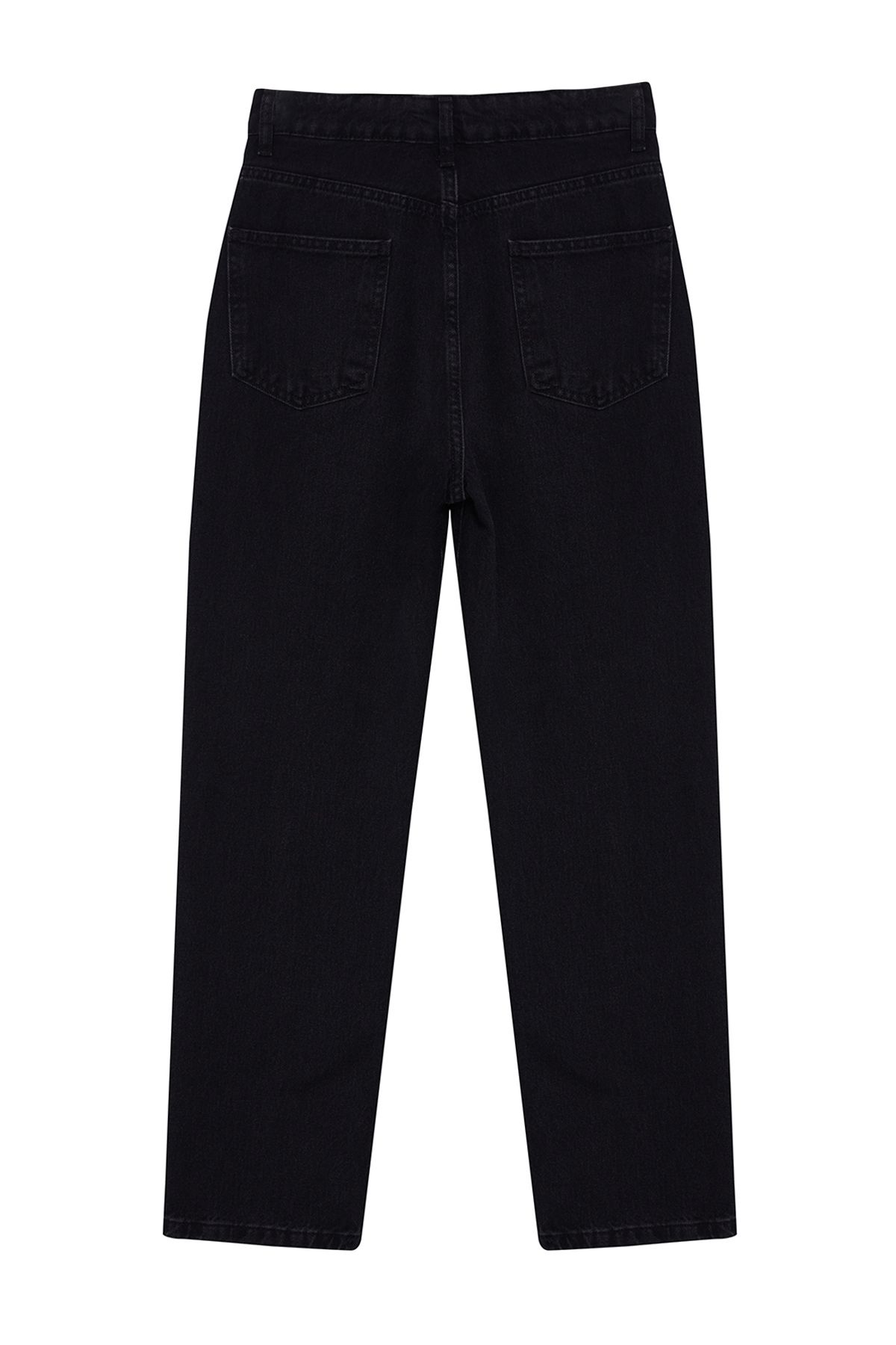 Trendyol Collection-Fekete magas derekú, egyenes farmernadrág TWOSS23JE00089 14