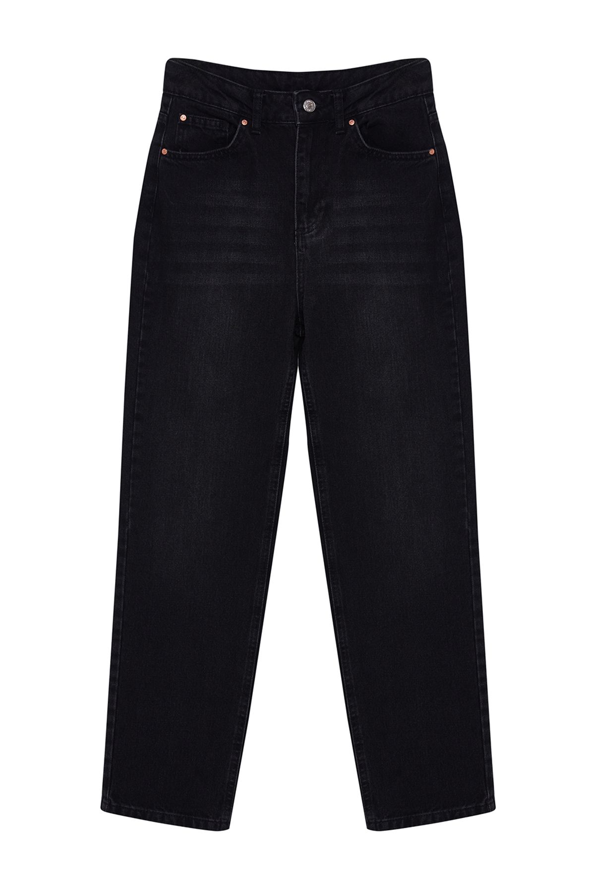 Trendyol Collection-Fekete magas derekú, egyenes farmernadrág TWOSS23JE00089 13
