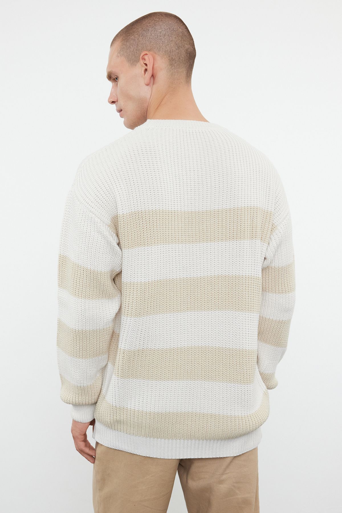 Trendyol Collection-Oversize Double Crew Neck Striped Knitwear Sweater - Tmnaw23Kz00106 6
