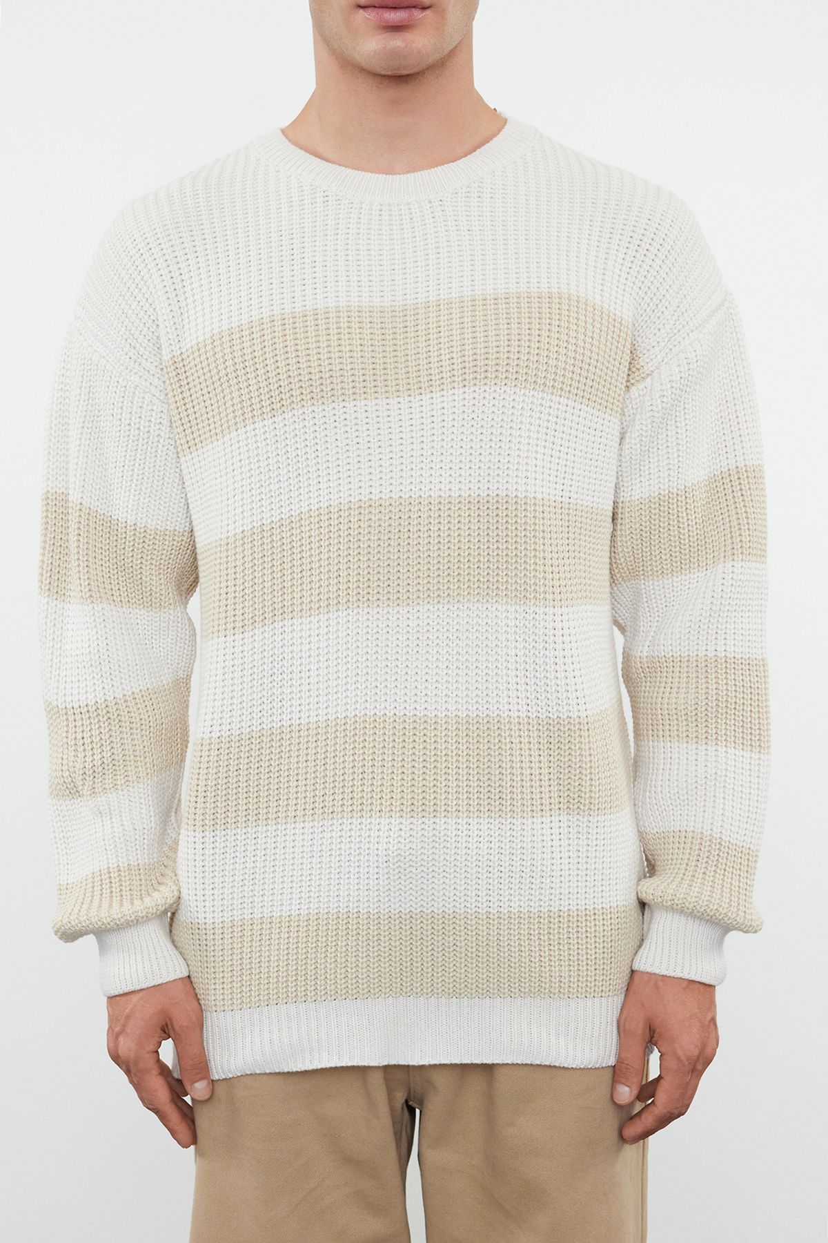 Trendyol Collection-Oversize Double Crew Neck Striped Knitwear Sweater - Tmnaw23Kz00106 4