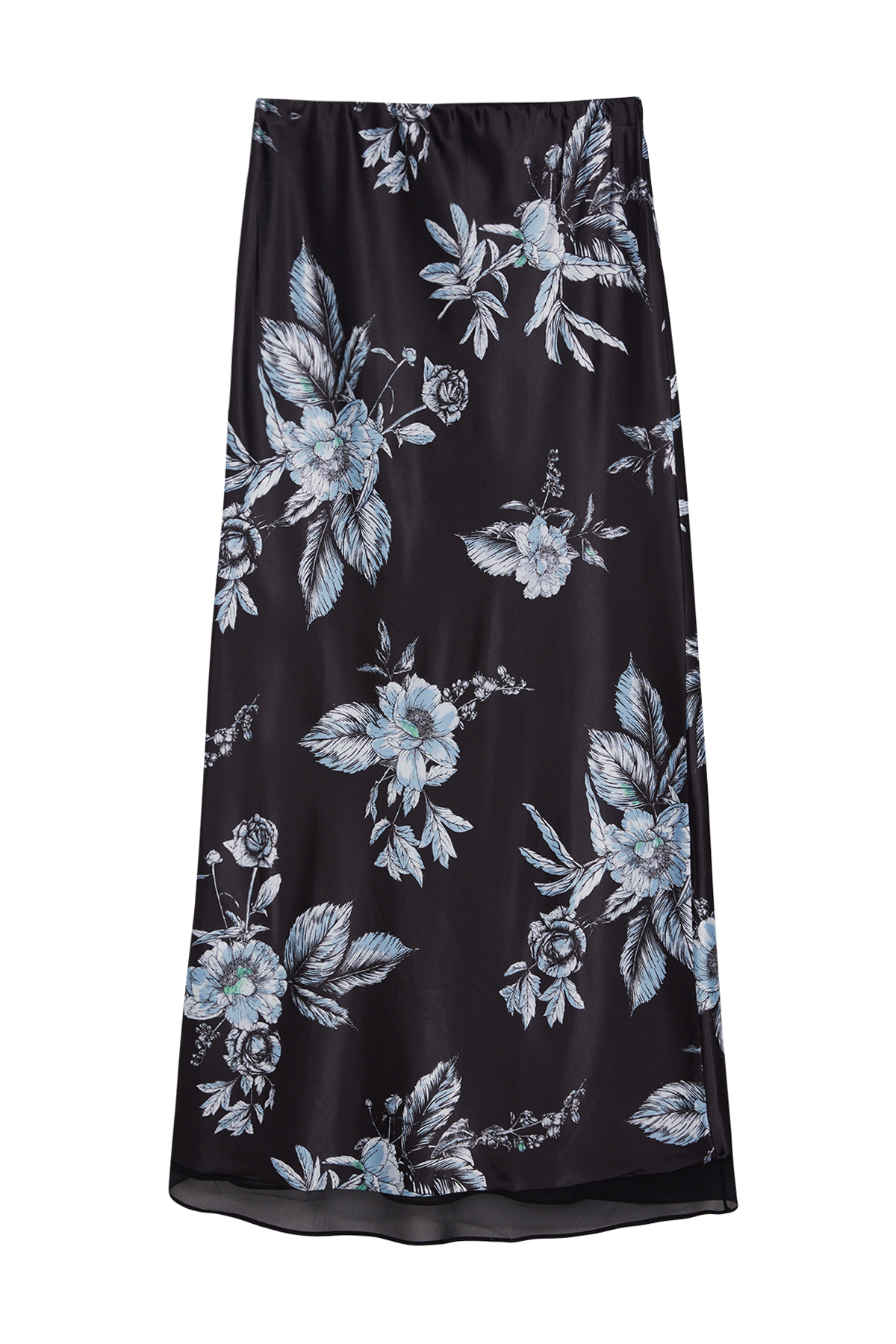 Trendyolmilla  Siyah Saten Desenli Etek Ucu Çift Kat Tül Detaylı Maxi Boy Dokuma Etek TWOSS24ET00237 - Görsel 6