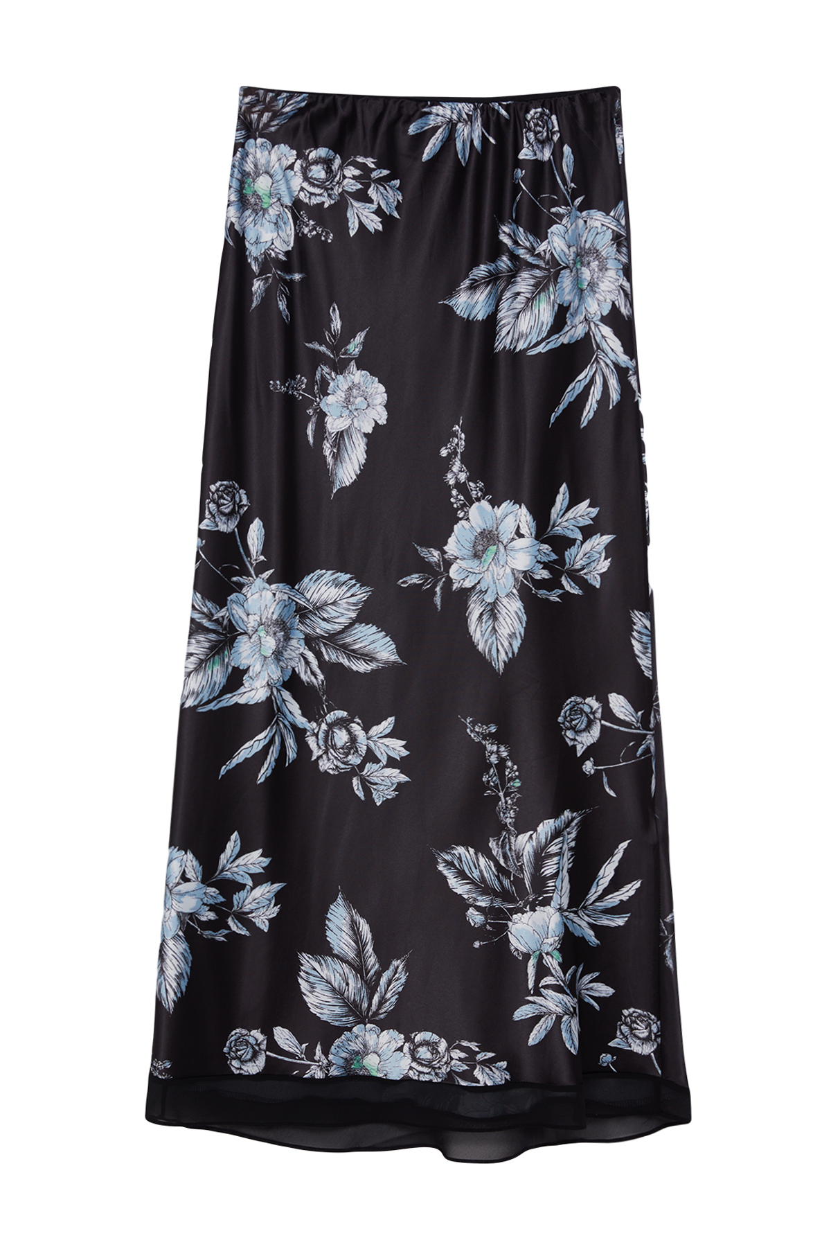 Trendyolmilla  Siyah Saten Desenli Etek Ucu Çift Kat Tül Detaylı Maxi Boy Dokuma Etek TWOSS24ET00237 - Görsel 7