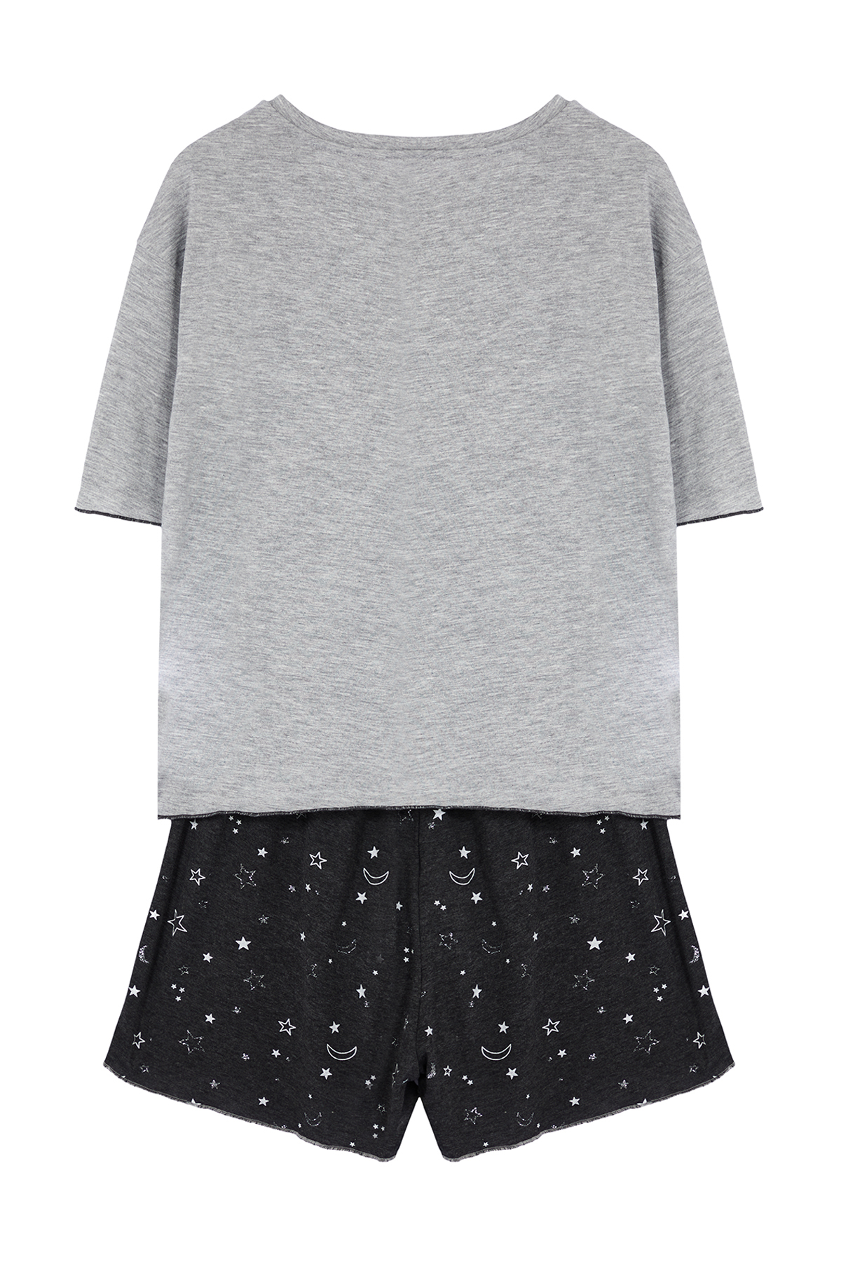 Trendyolmilla  Gri Melanj Galaksi Desenli Baby Overlok Detaylı Şortlu Örme Pijama Takımı THMSS24PT00203 - Görsel 7