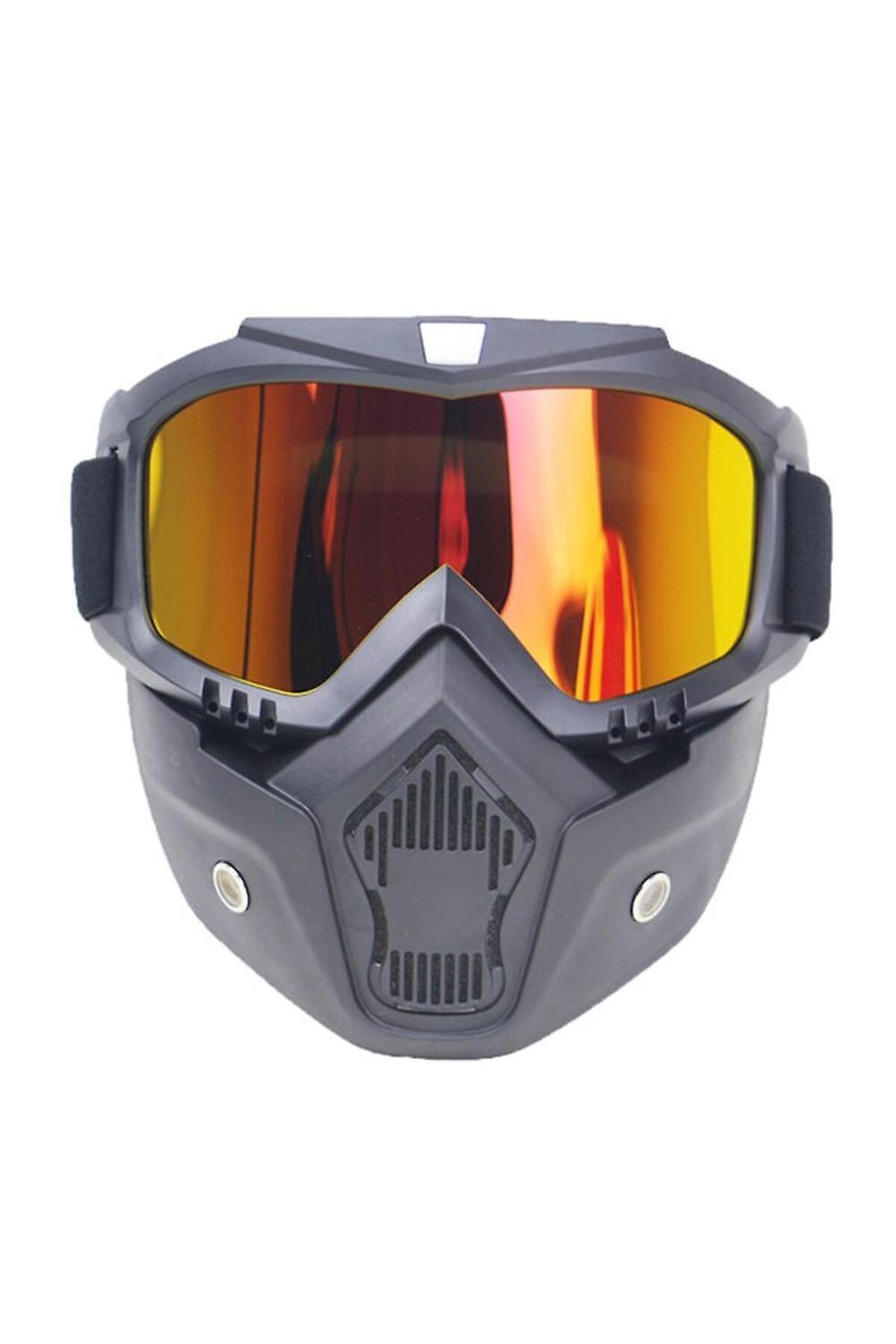 AnkaShop Cross Motosiklet Bisiklet Gözlüğü Açık Kask Maskesi Süngerli Bant Lastikli Jet Maske Sarı Cam