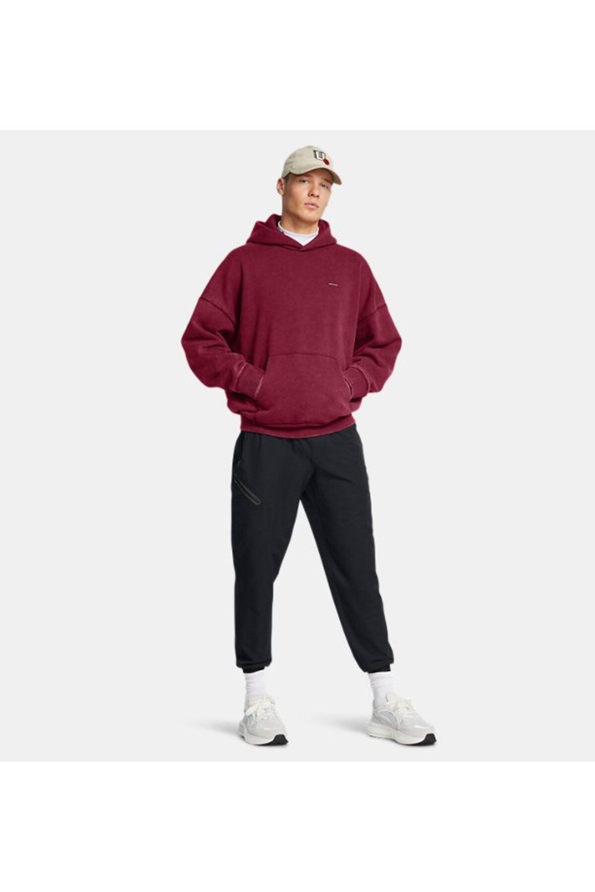 سویشرت ورزشی قرمز مردانه نماد UA آیکون سنگین وزن شستشوی بزرگ 625 Under Armour