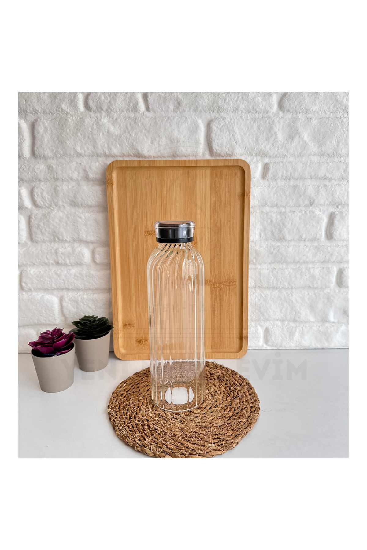 1 Adet 750 ml Hacimli Dalgalı Cam Su Şişesi Matarası