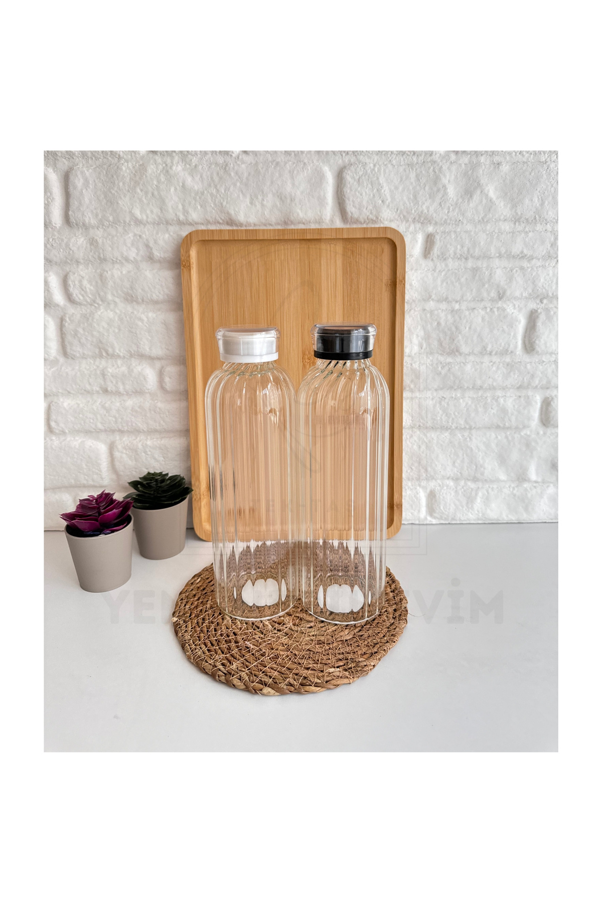 2 Adet 750 ml  Hacimli Cam Su Şişesi Matarası