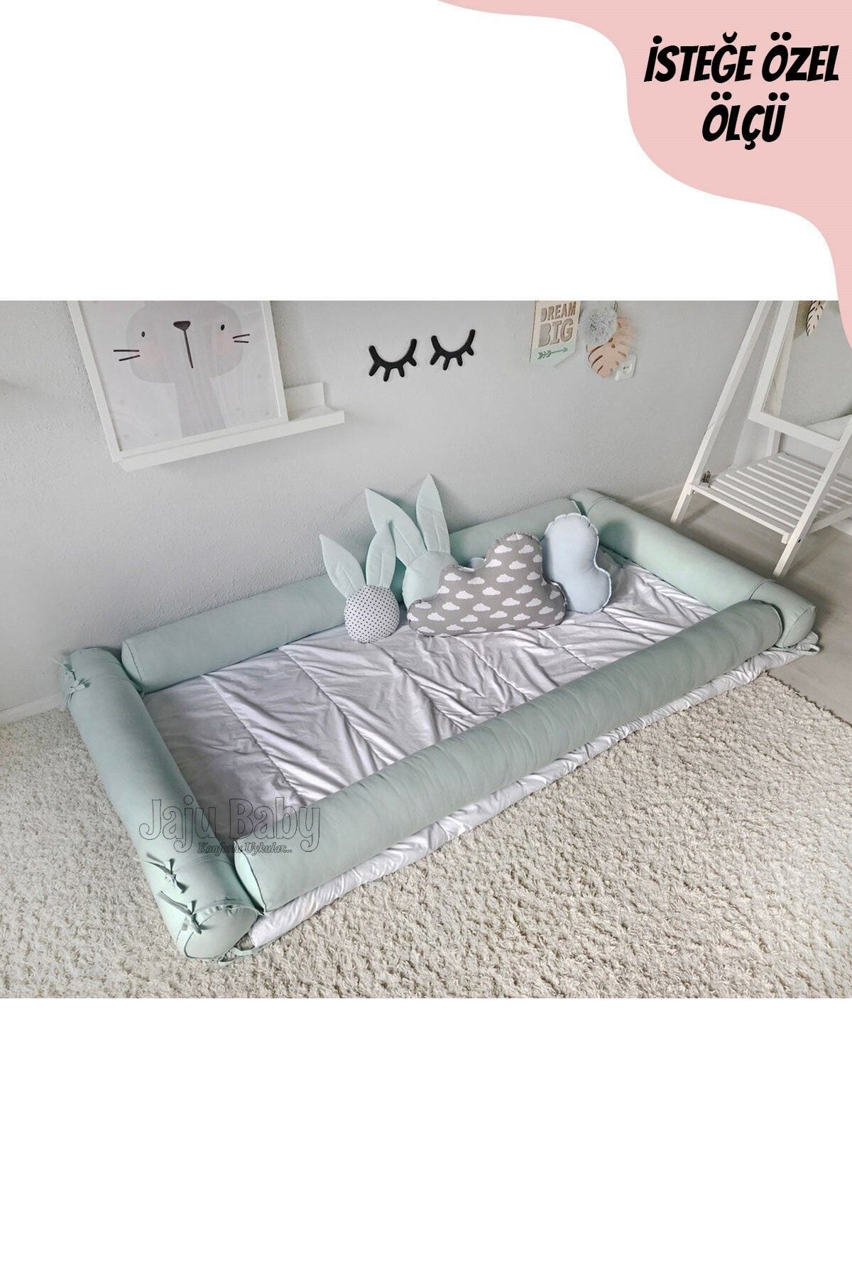 Su Yeşili Montessori Yatak Bariyer 80x130 Beşik Kenar Koruma Özel Ölçü 2
