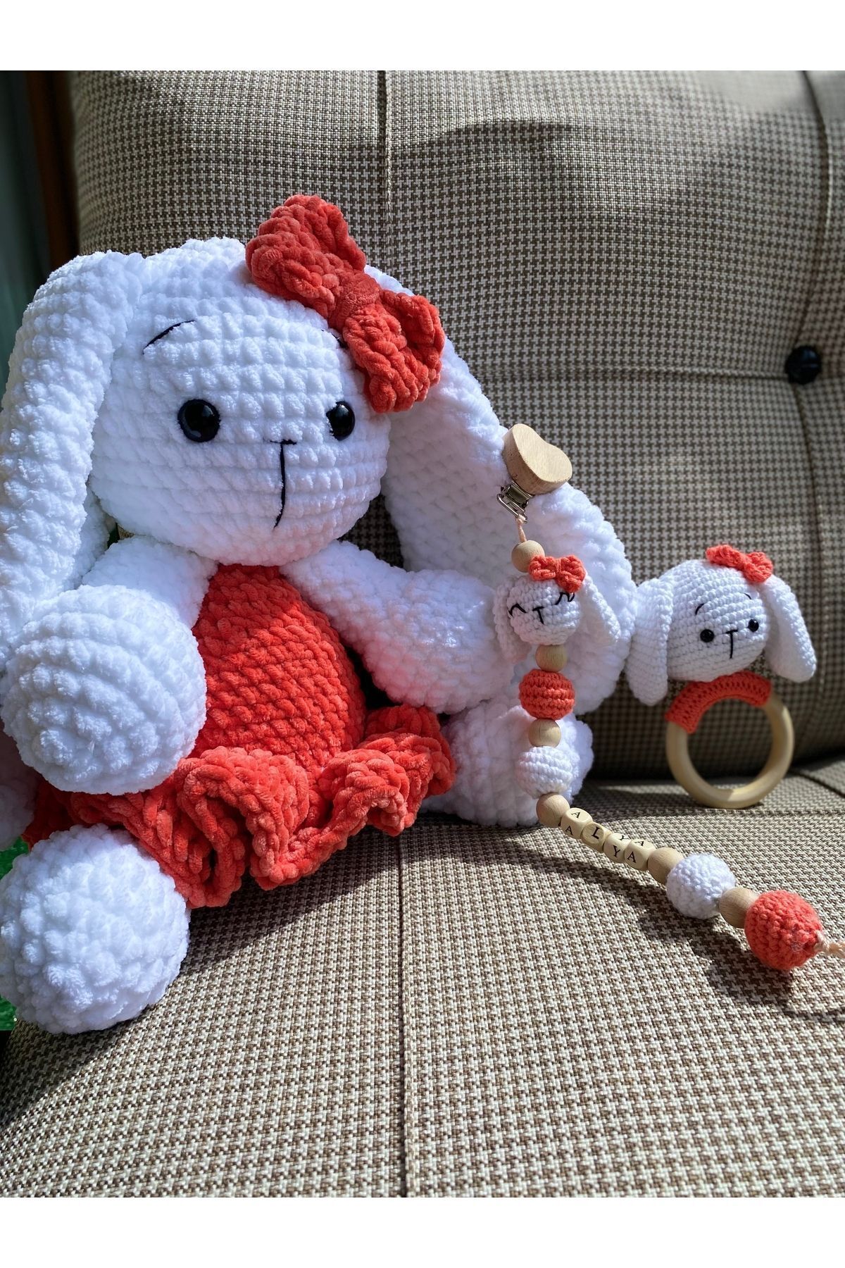 Homesinti 30cmamigurumi Yenidoğan Takım Emzik Zinciri, Çıngıraklı Diş Kaşıyıcı Ve 30cm Uyku Arkadaşı fotoğrafı 2 (önizleme)