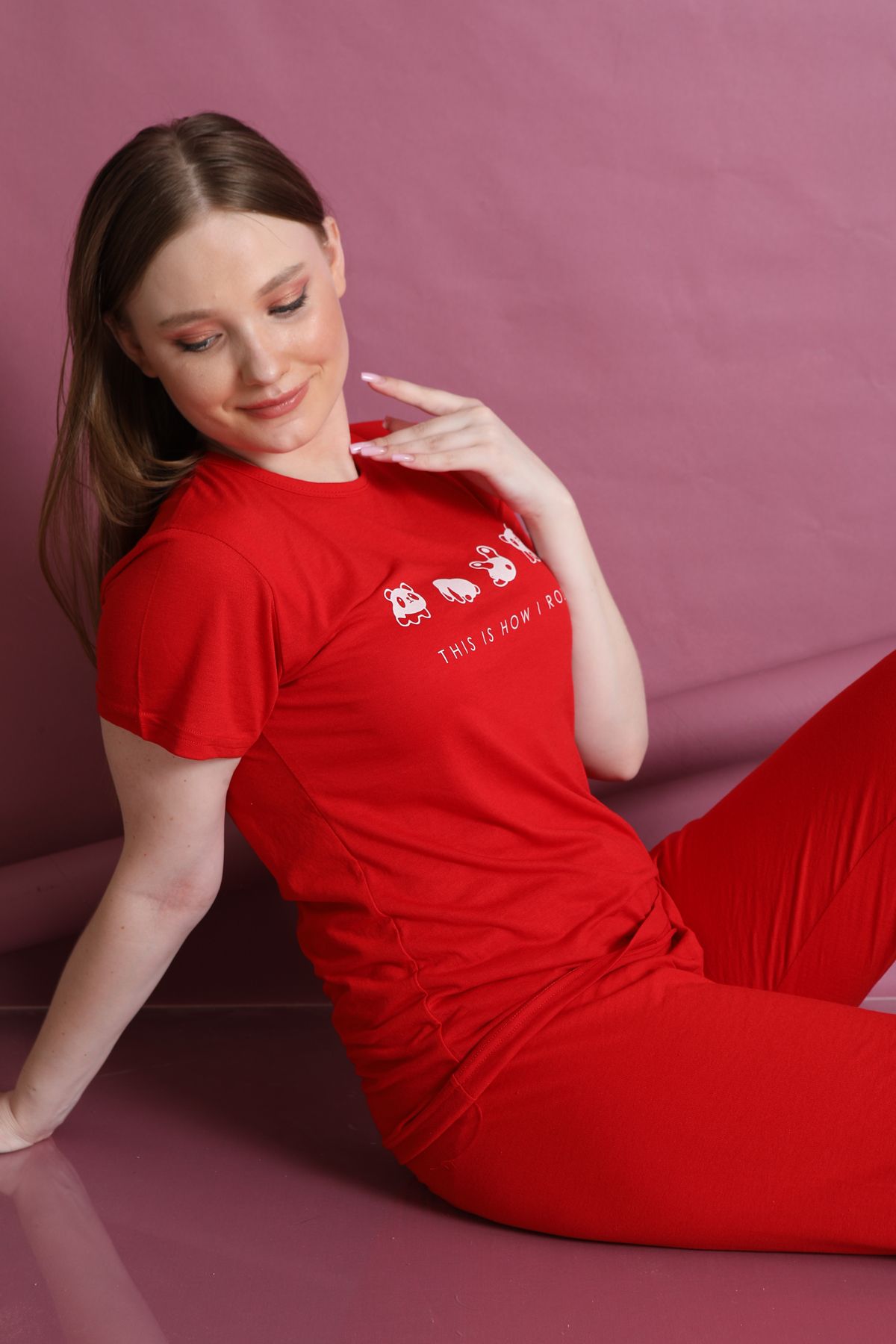 FAMES PİJAMA-Panda Patterned Short Sleeve Pajama Set 7