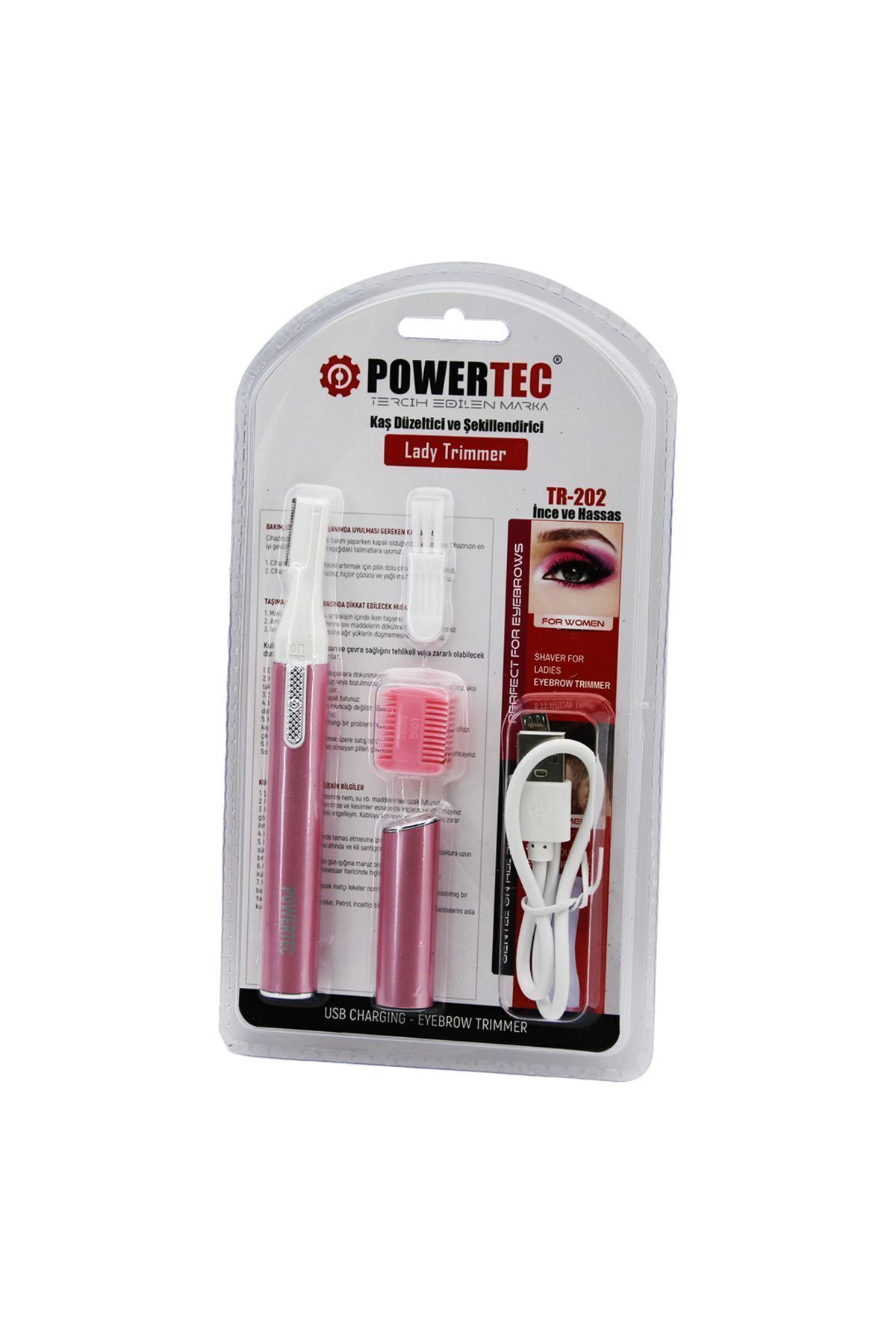 POWERTEC TR-202 KAŞ DÜZELTİCİ - ŞEKİLLENDİRİCİ PEMBE - USB ŞARJLI - KALEM MODELİ