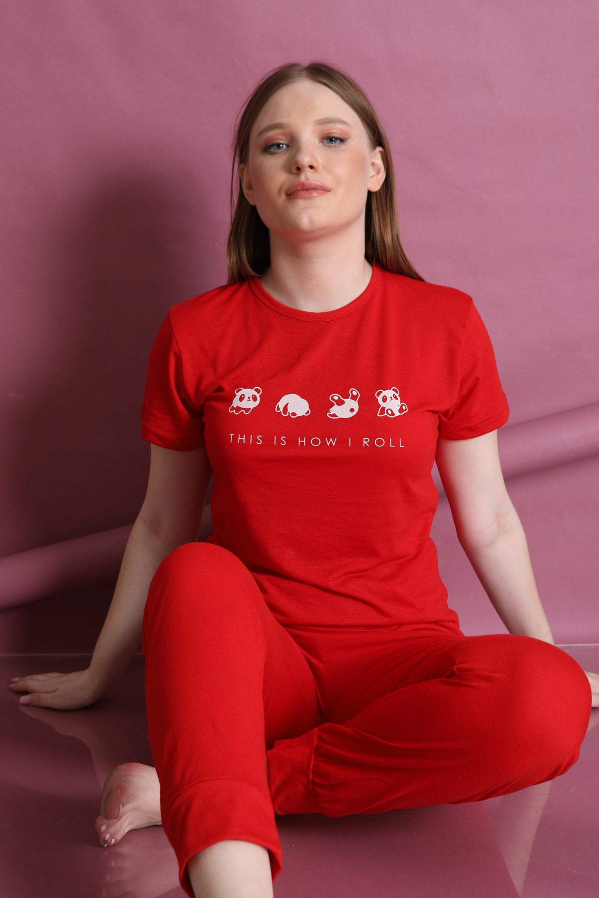 FAMES PİJAMA-Panda Patterned Short Sleeve Pajama Set 5