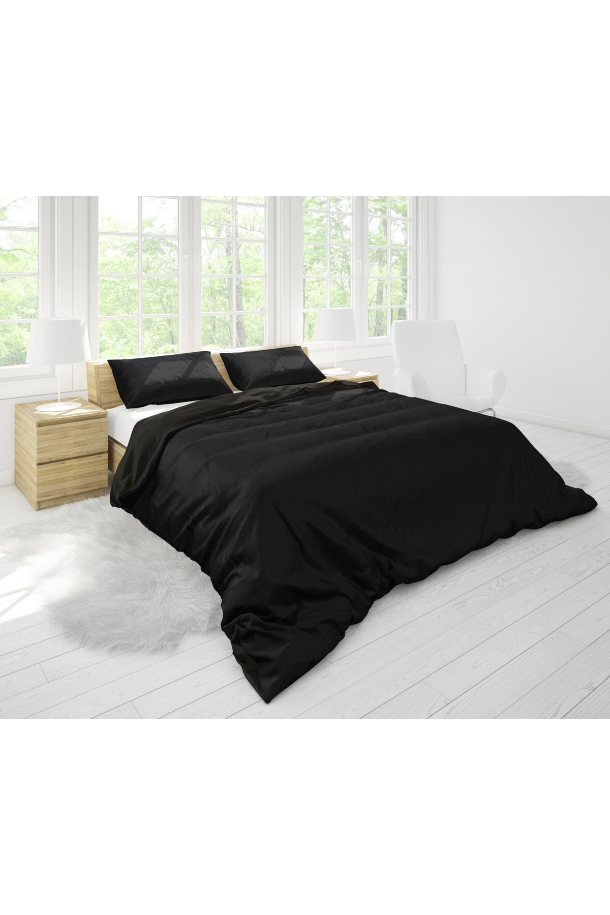 MORRİVAL 200x235 Cm Set Cuvertură Dublă Neagră Cu Fermoar - Pilota Și Fată De Pernă - One Size