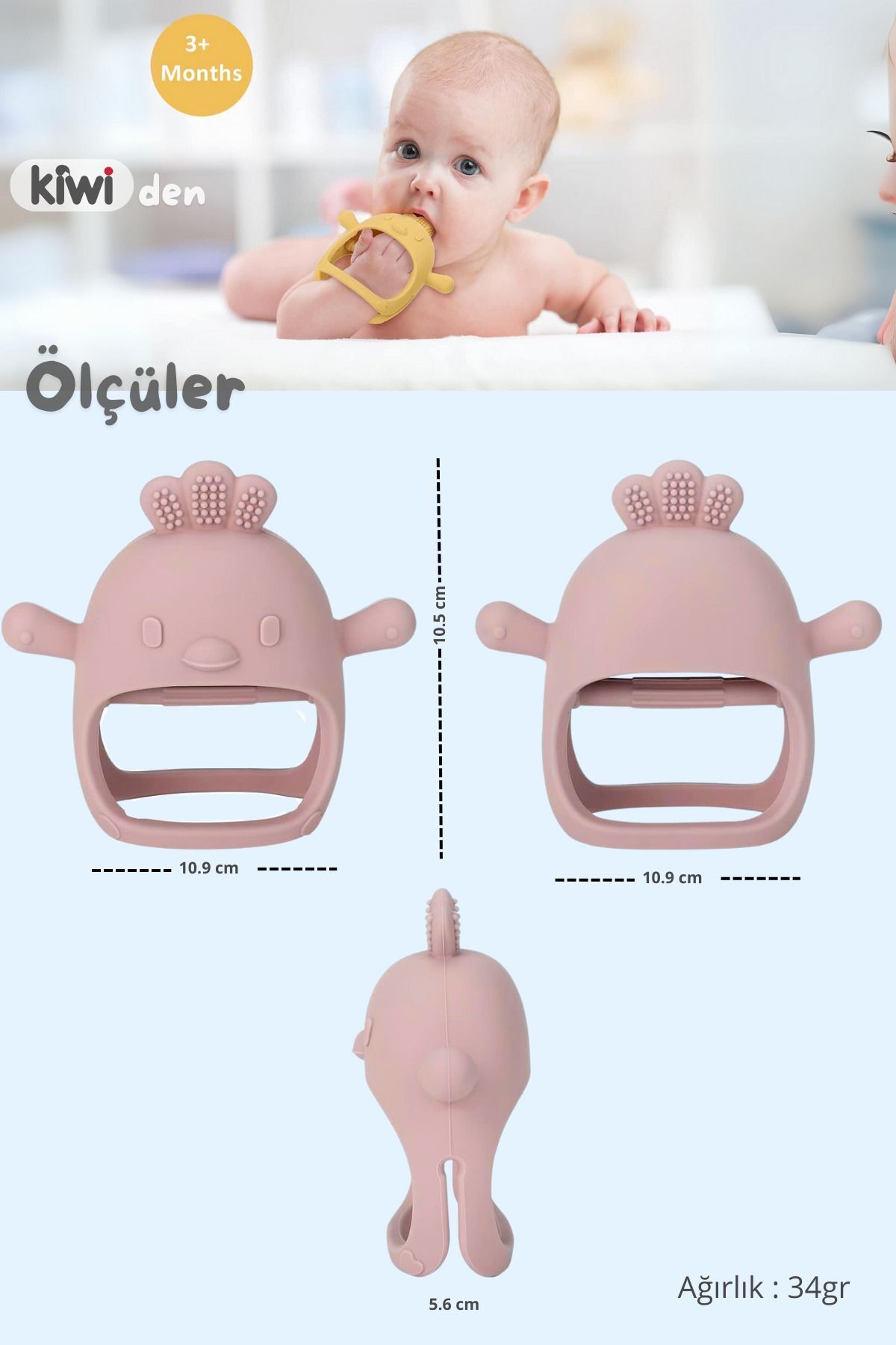 Kiwi Chicken Bebek Diş Kaşıyıcı Emzik Uçlu Eldiven Şeklinde Oyuncak Dişlik, Dark Pink Renk fotoğrafı 5 (önizleme)