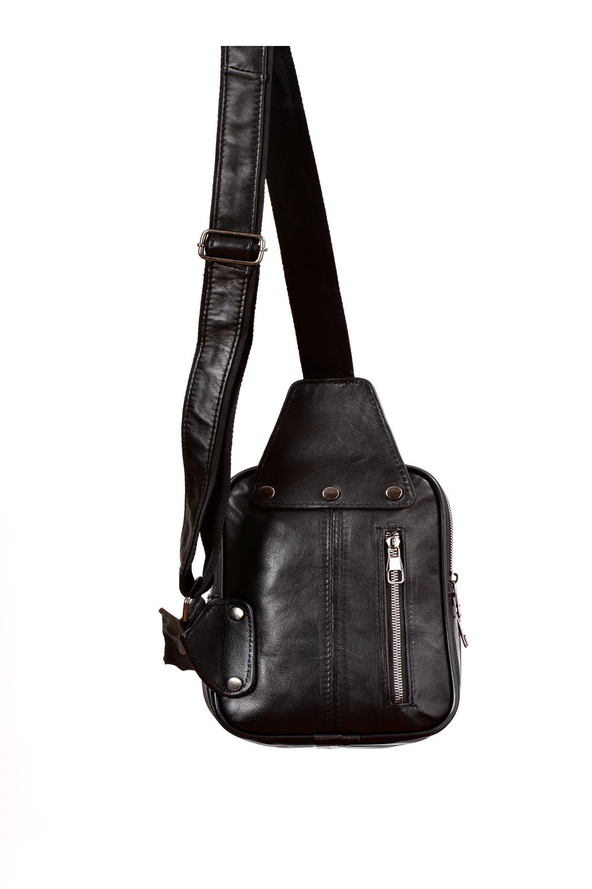 CüzCan-Unisex Black Genuine Leather - Cross Shoulder and Chest Bag 2