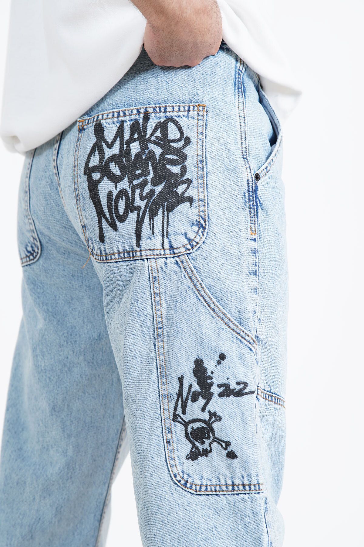DİFRANSEL Dikişli Sprey Yazı Detay Mavi Baggy Jean - Fiyatı, Yorumları