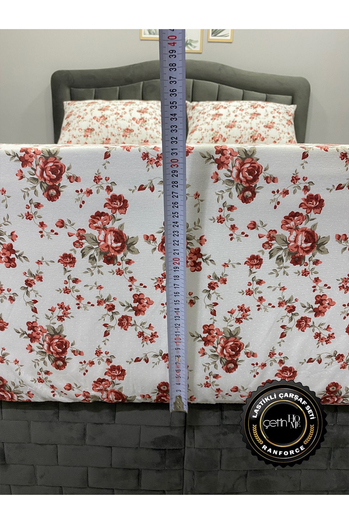 Çetinhome-Red Double and Oversized Gardenia Fitted Sheet Set 8