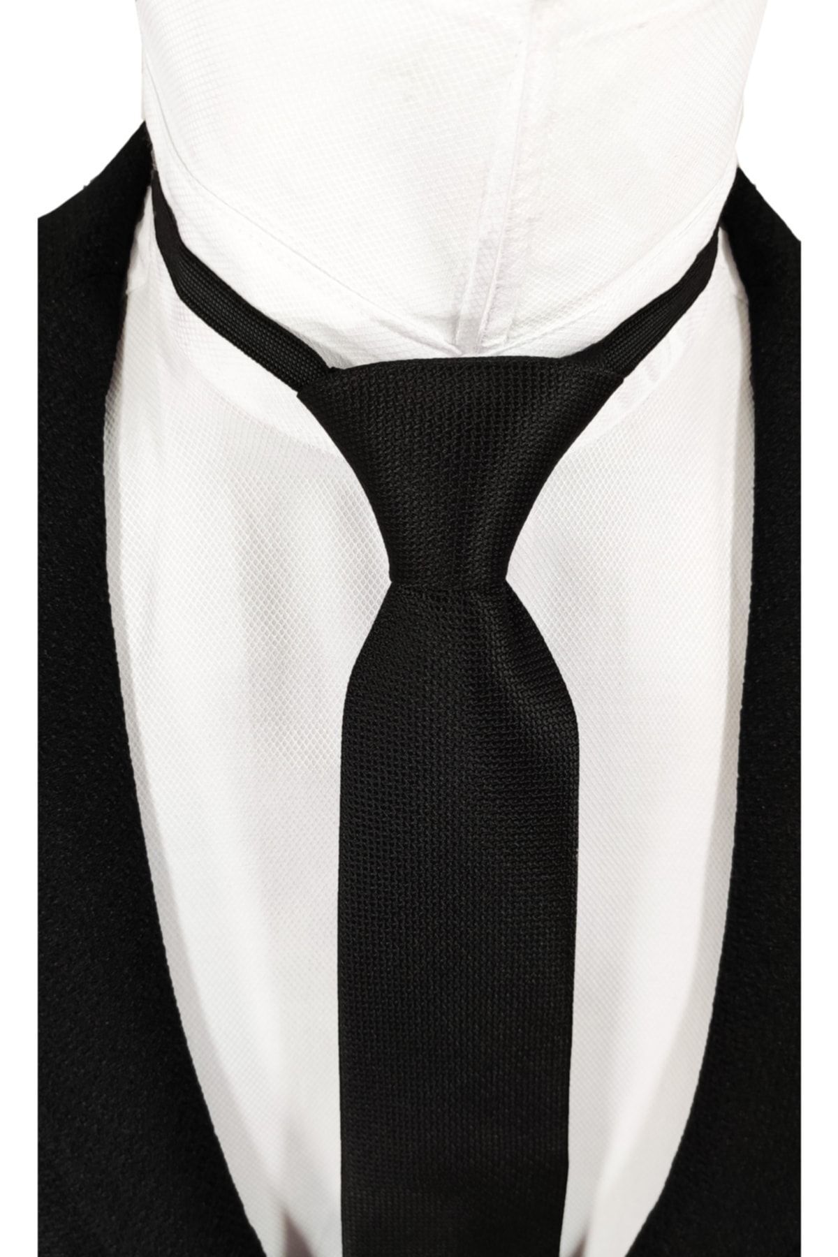 BLC Basic Line Co.-Black Color Elastic Ready Tied 6 Cm Wide Dobby Tie 3