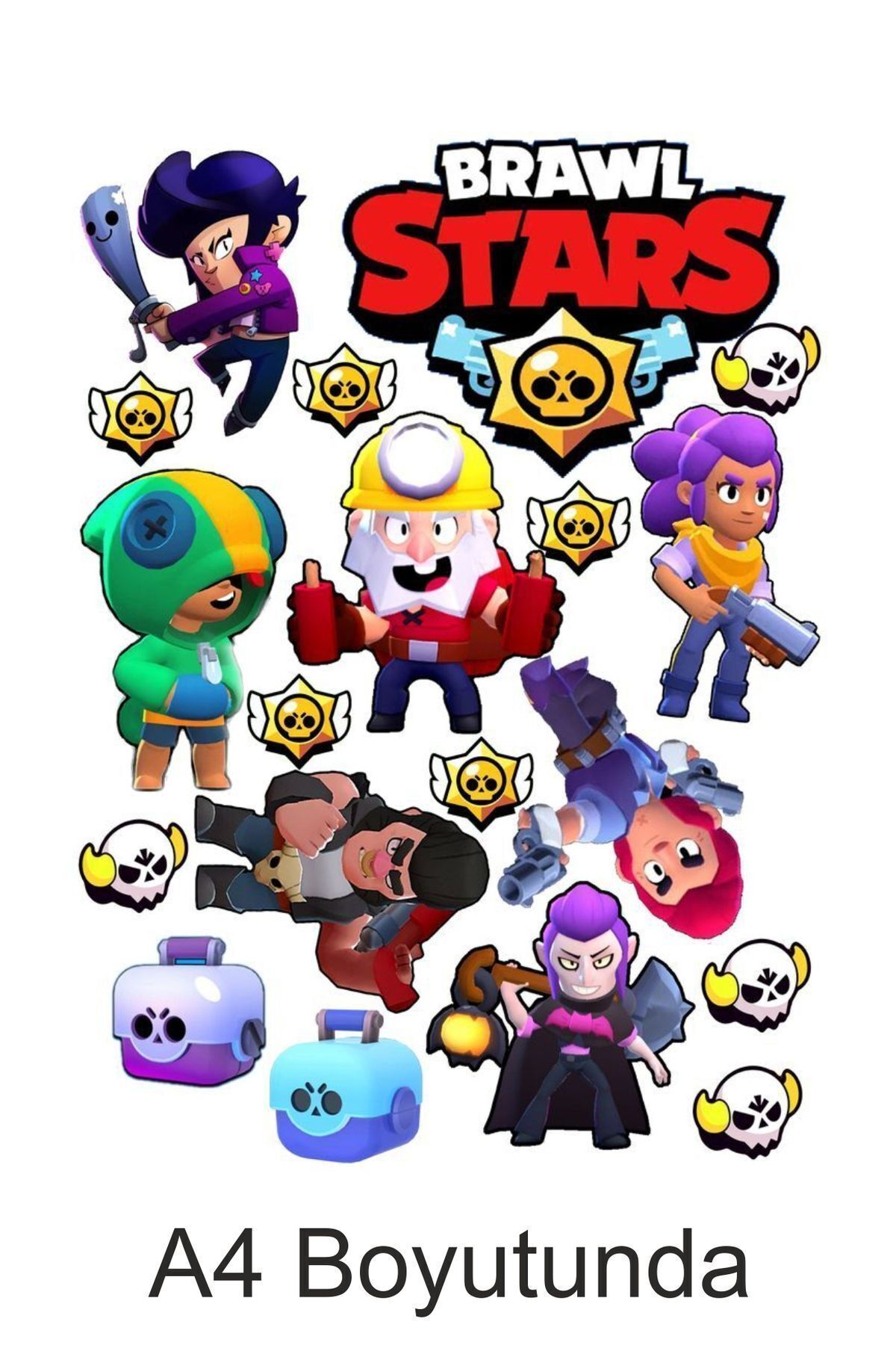 printiks Brawl Star Karakter Ve Logosu A4 Yenilebilir Süsü Pasta Kurabiye Şeker Hamuru Kağıt Baskısı