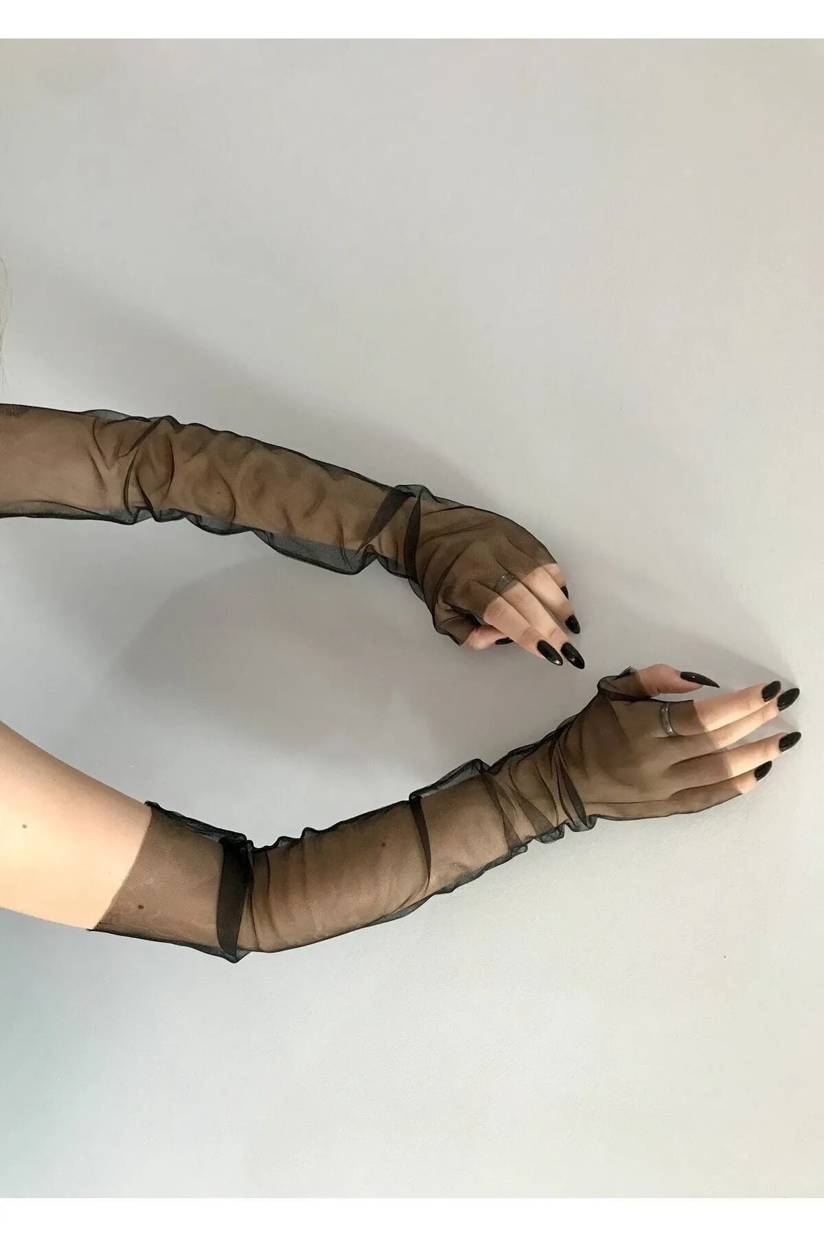 HARRU Siyah Uzun Tül Eldiven Parmaksız Abiye Eldiveni Kostüm Aksesuar