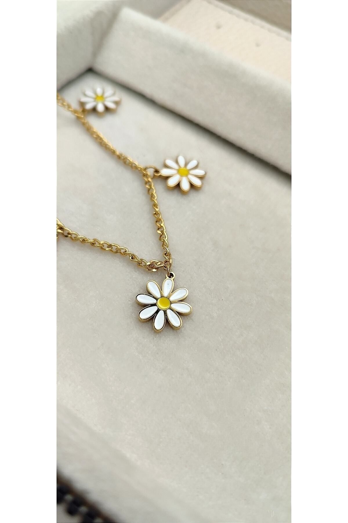 Ince Zarif Papatya Model 14 Ayar Altın Kaplama Çelik Bileklik