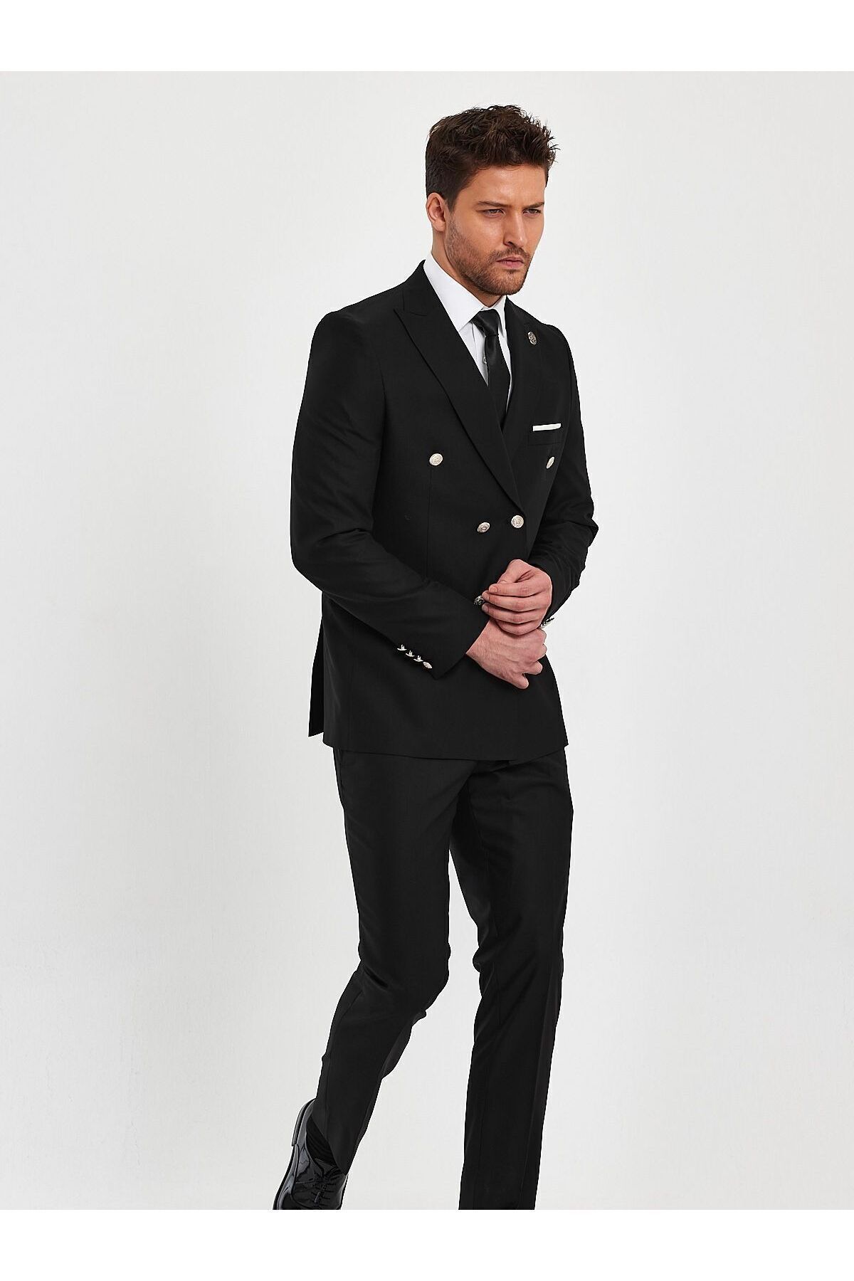 Terziayhan  Terzi Ayhan siyah renk slimfit kruvaze takım elbise - Görsel 4