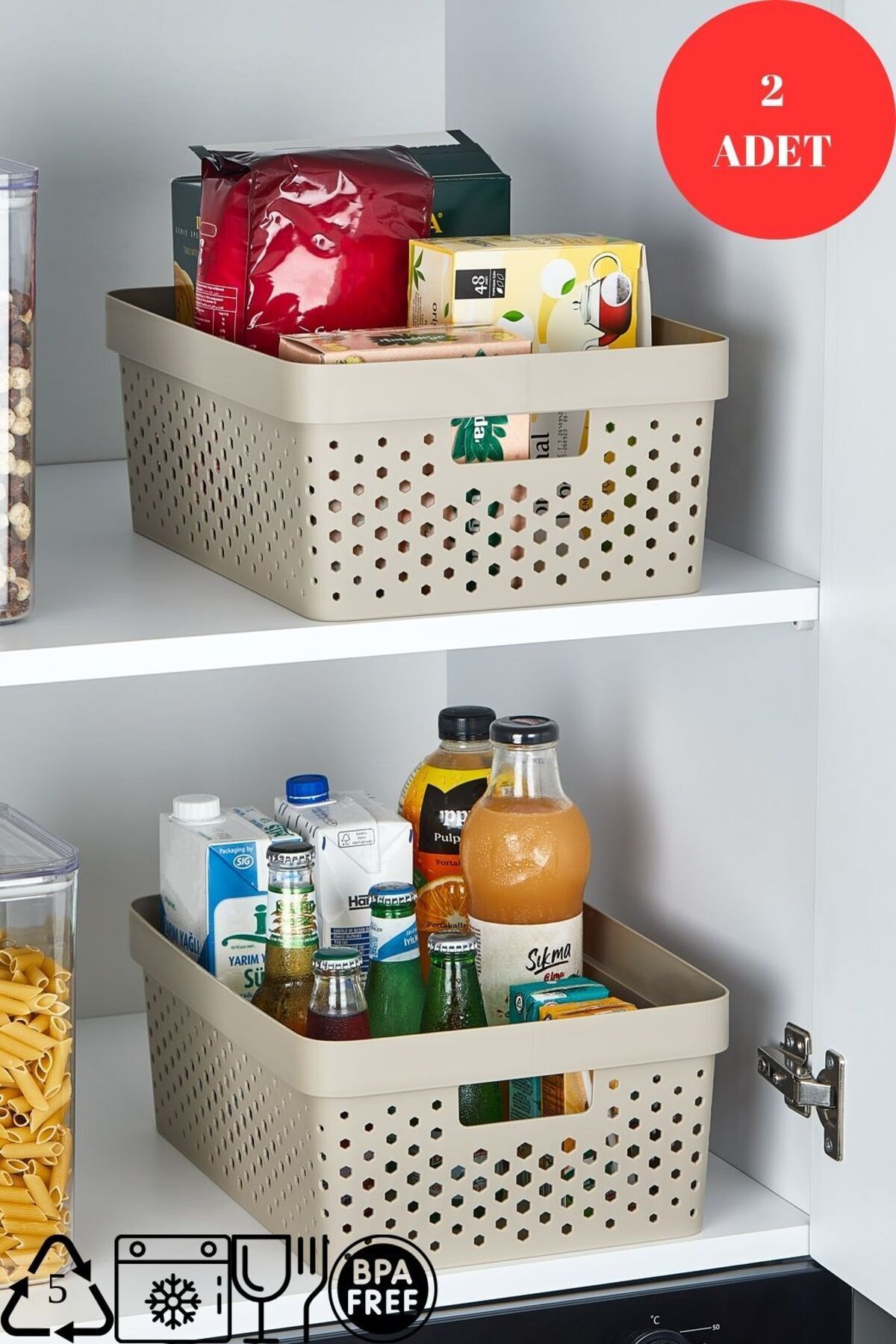 ALP HOME 2'li Set Penta Düzenleyici Sepet, Mutfak Banyo Dekoratif Çok Amaçlı Organizer ( Kapaksız ) 11.5 L