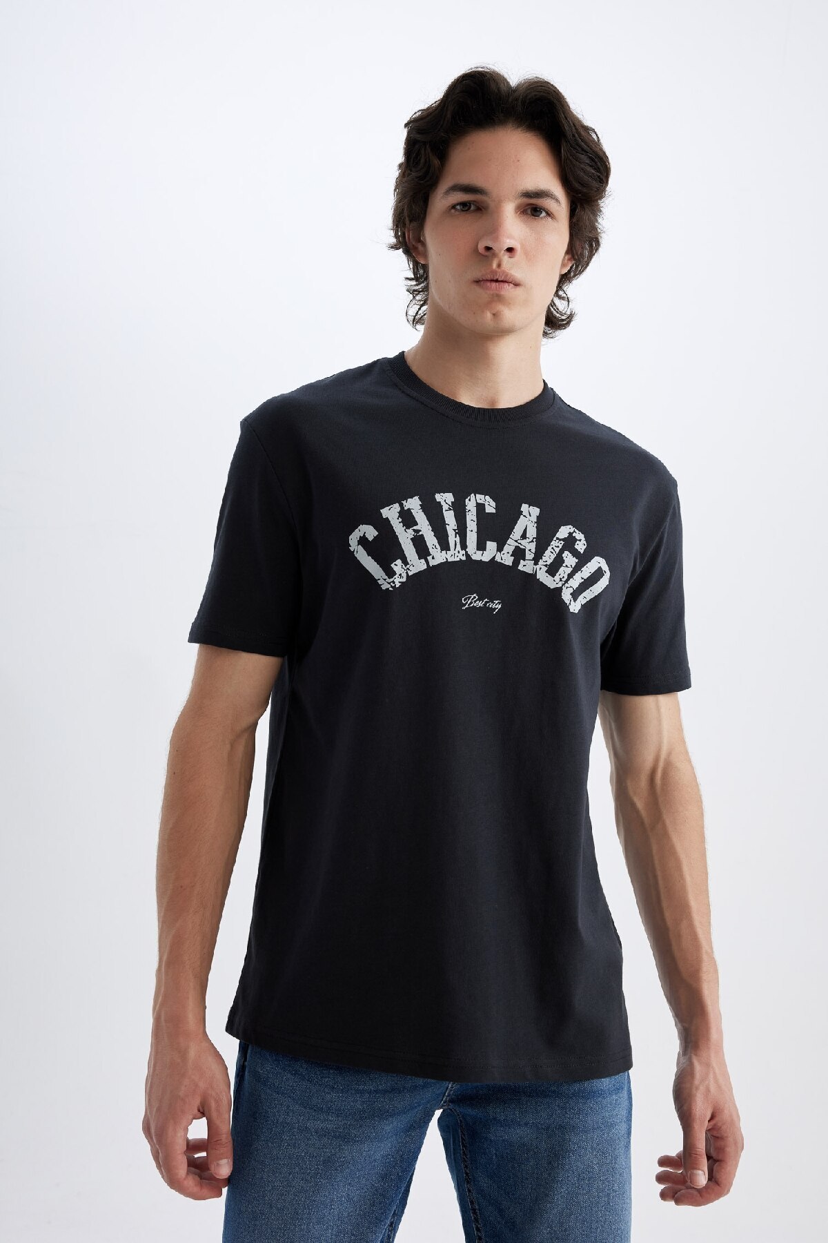 تیشرت آستین کوتاه یقه پرینت معمولی