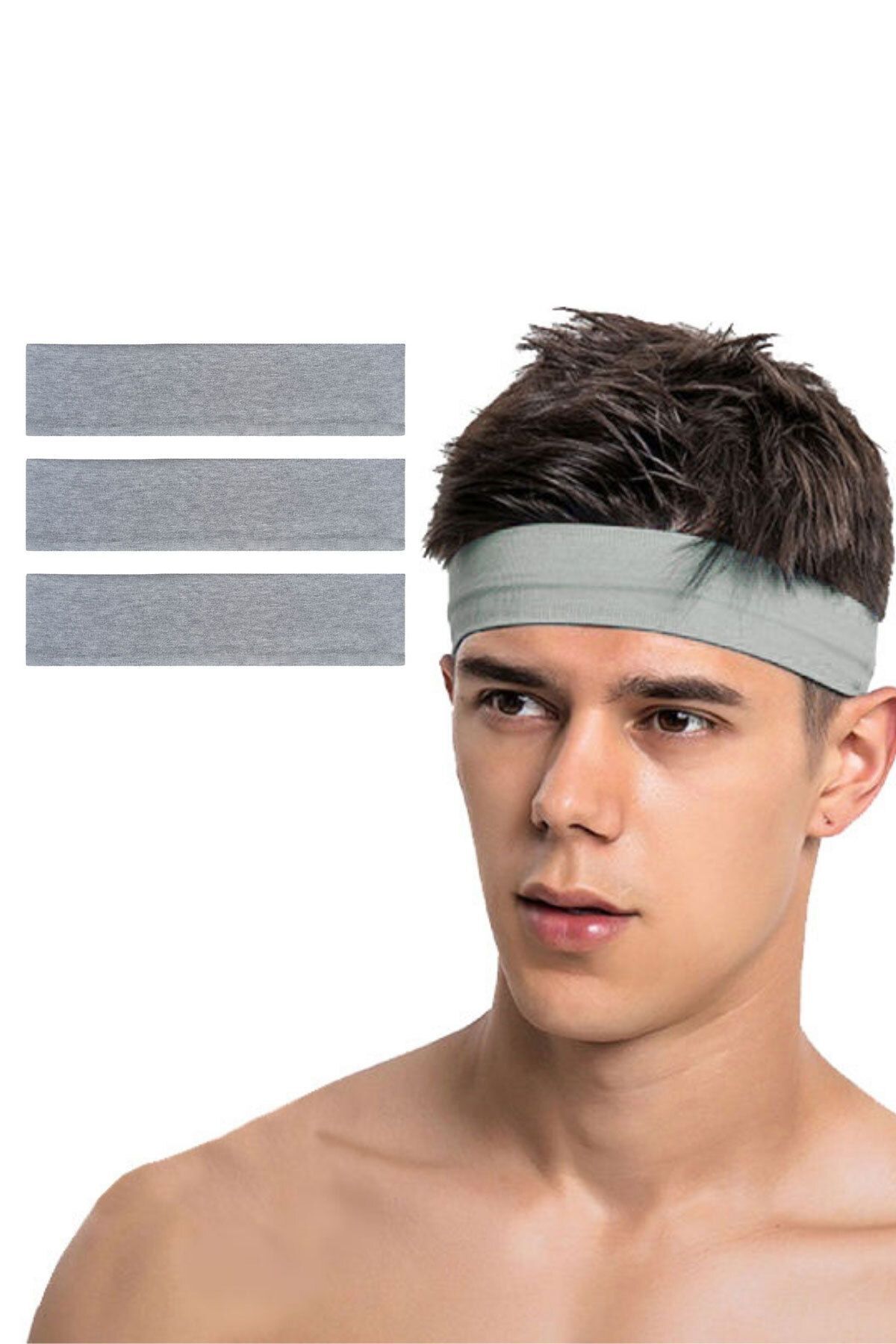 Salvia Dione 3lü Erkek Spor Saç Bandı Sporcu Kafabandı Headband Tenis Ter Bantı Fitness Saç Bantları Seti 3lü Gri